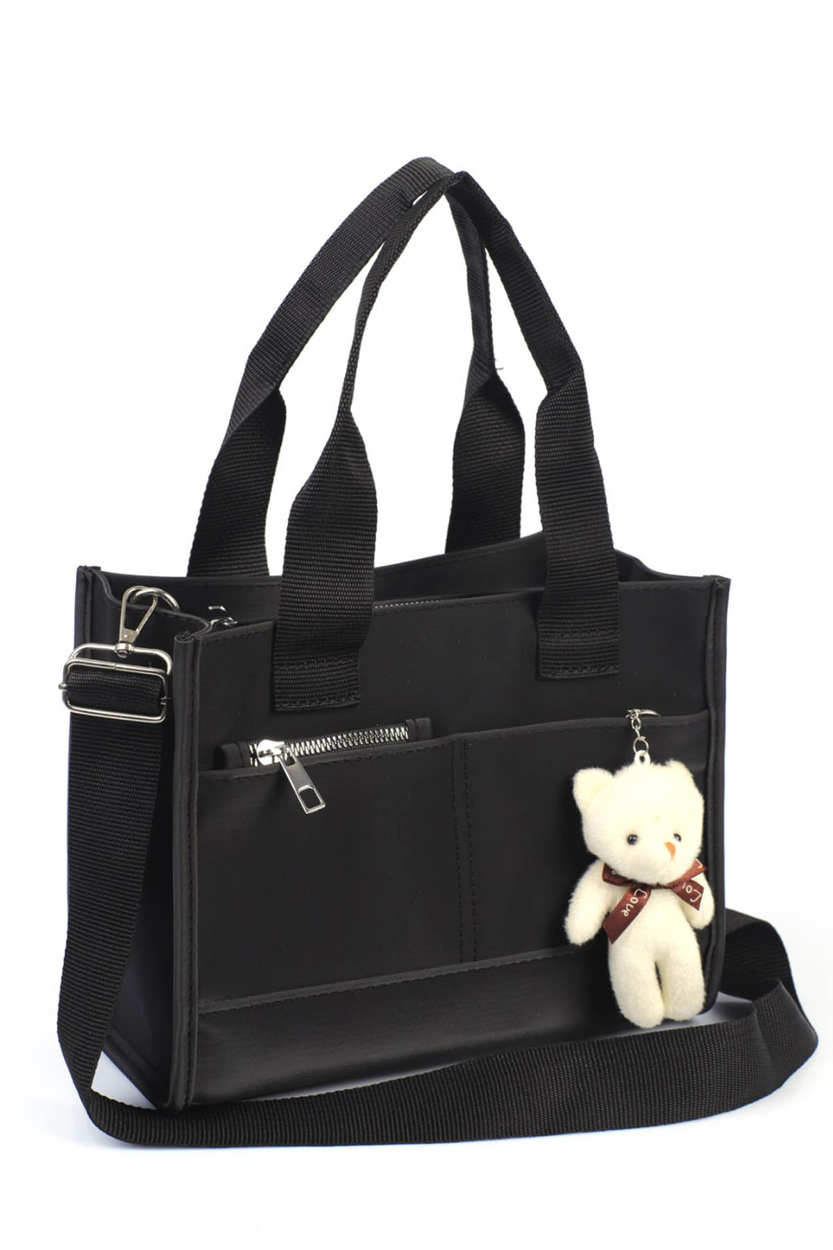 Lamelif Ayıcık Detaylı Çok Bölmeli Kadın Çapraz Siyah