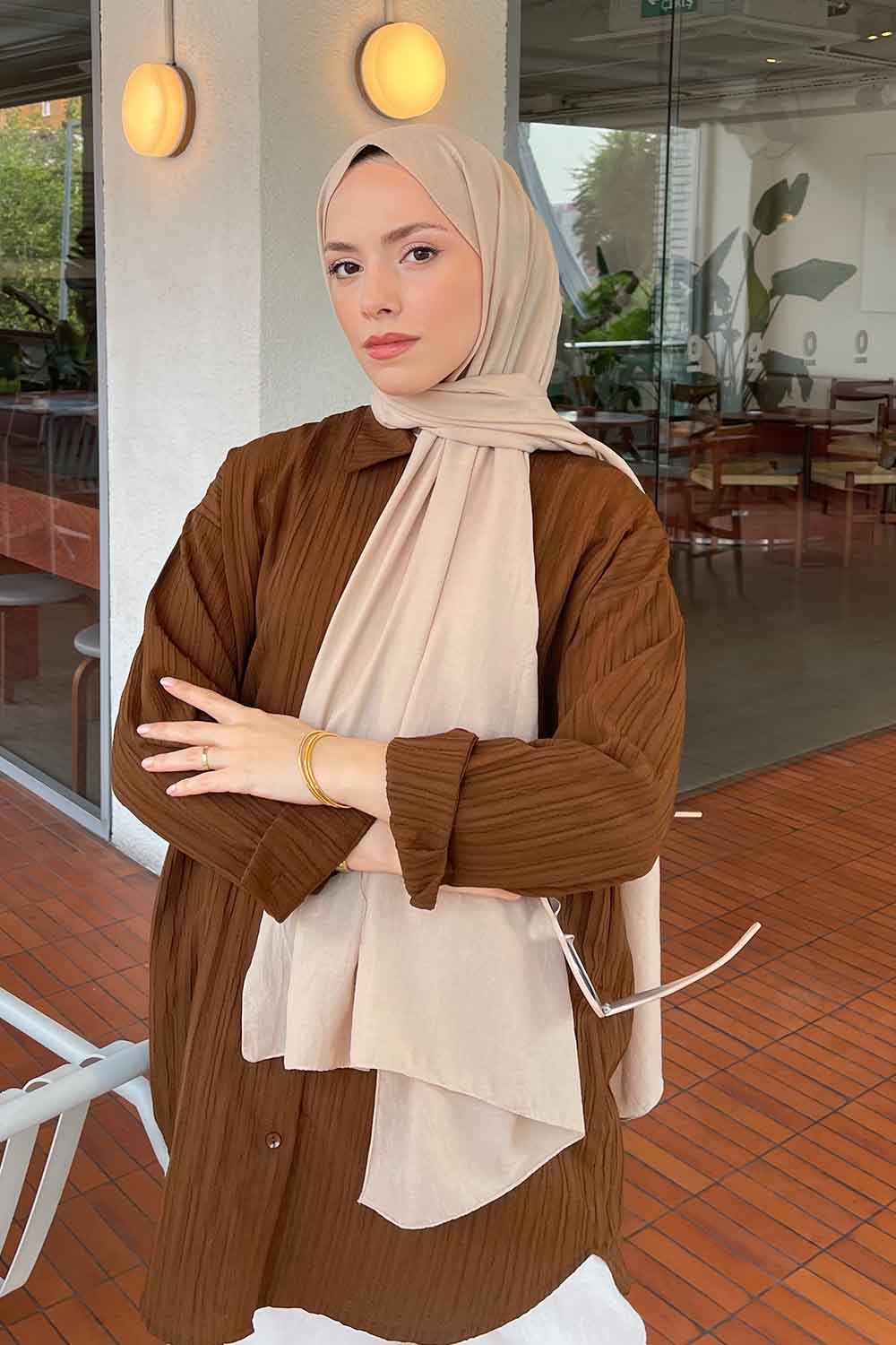 Lamelif Comfort Pamuk Şal Koyu Bej