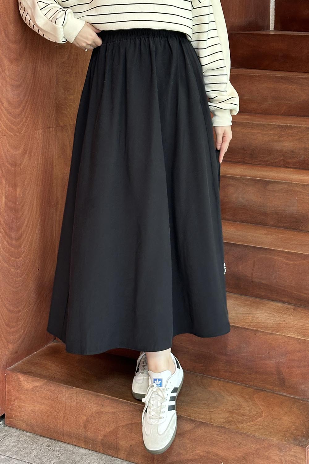 Lamelif Cep Detaylı Keten Etek Siyah