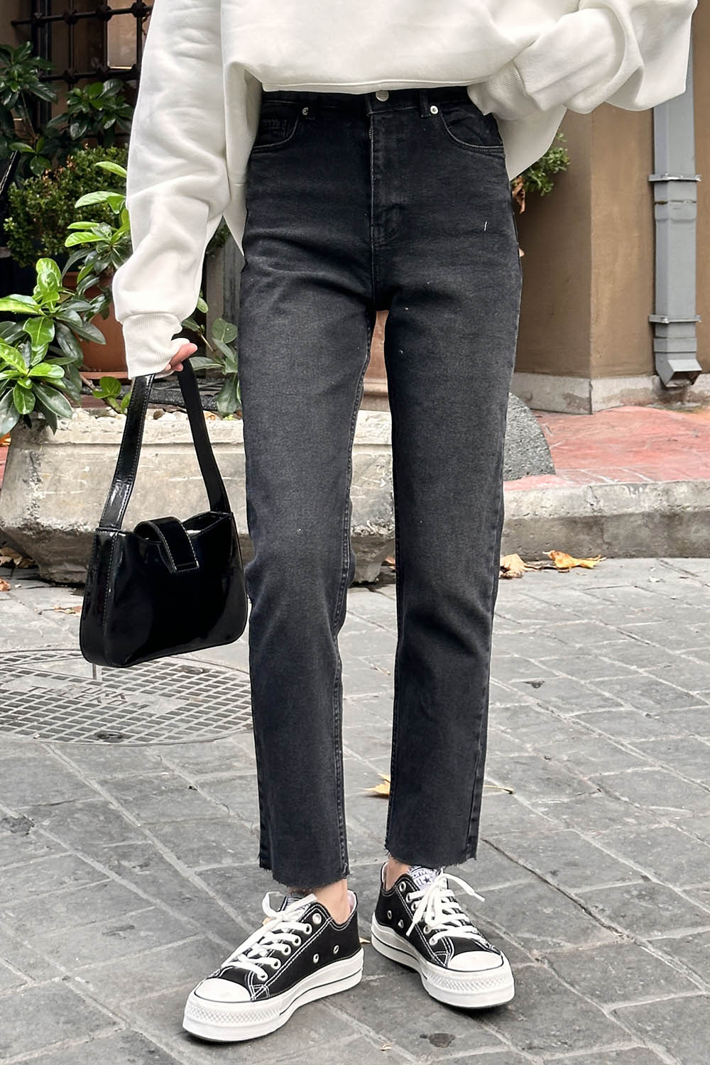 Lamelif Kesik Paça Fit Jean Füme