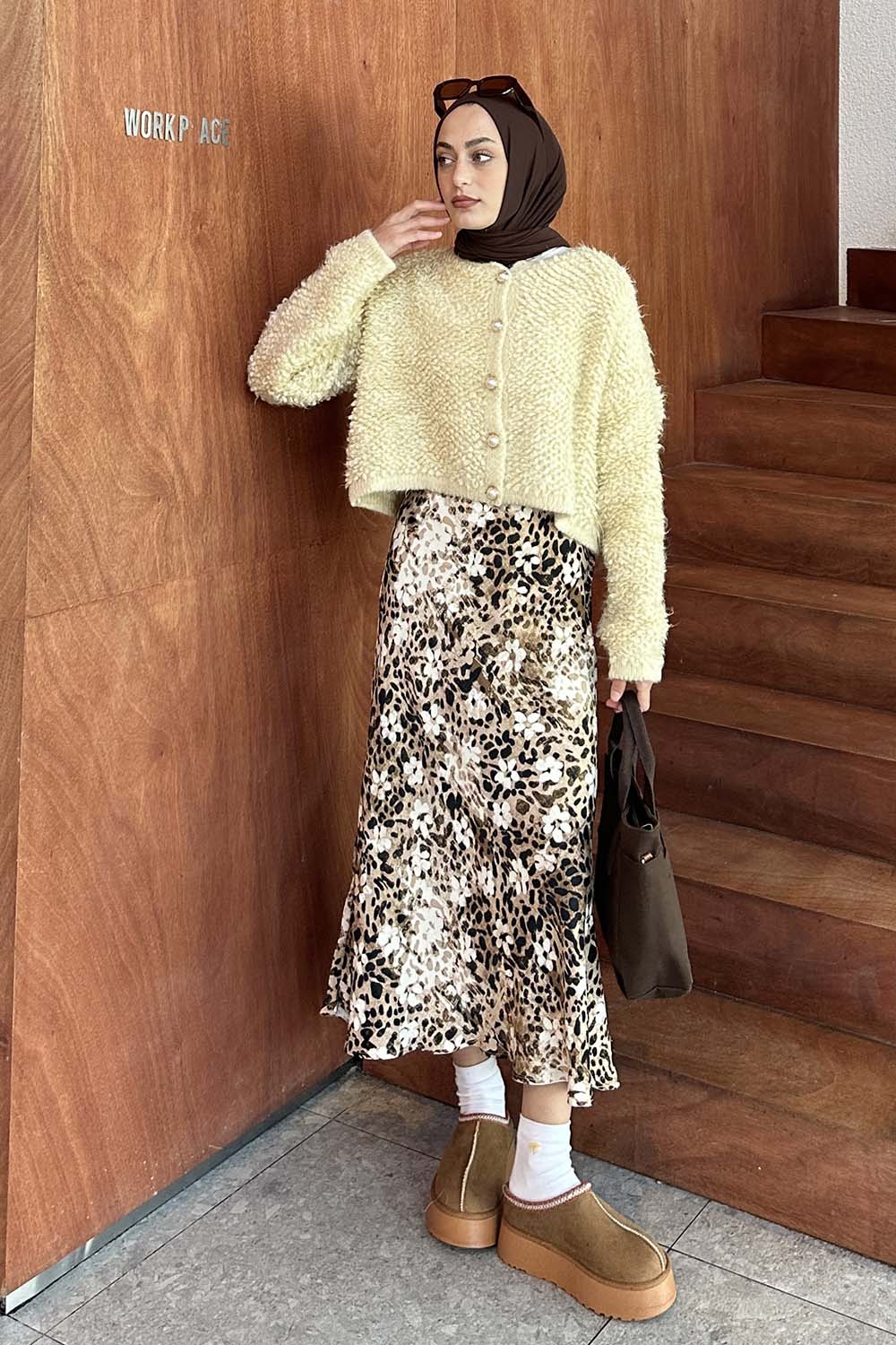 Lamelif Yumoş Havlu Desen Hırka Krem