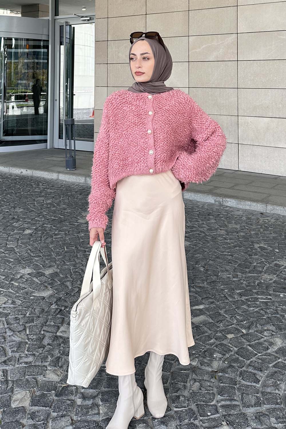 Lamelif Yumoş Havlu Desen Hırka Pembe