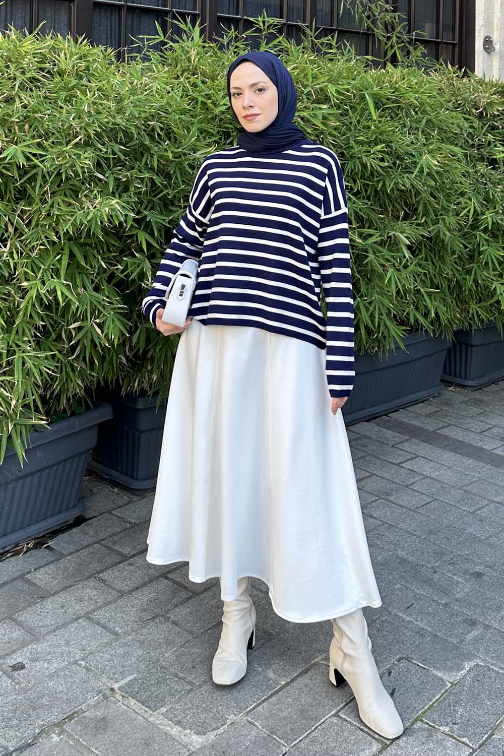 Lamelif Çizgili BalIkçı Kazak Lacivert