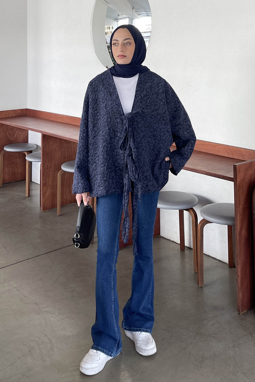 Lamelif Bağlamalı Kaşe Mont Lacivert