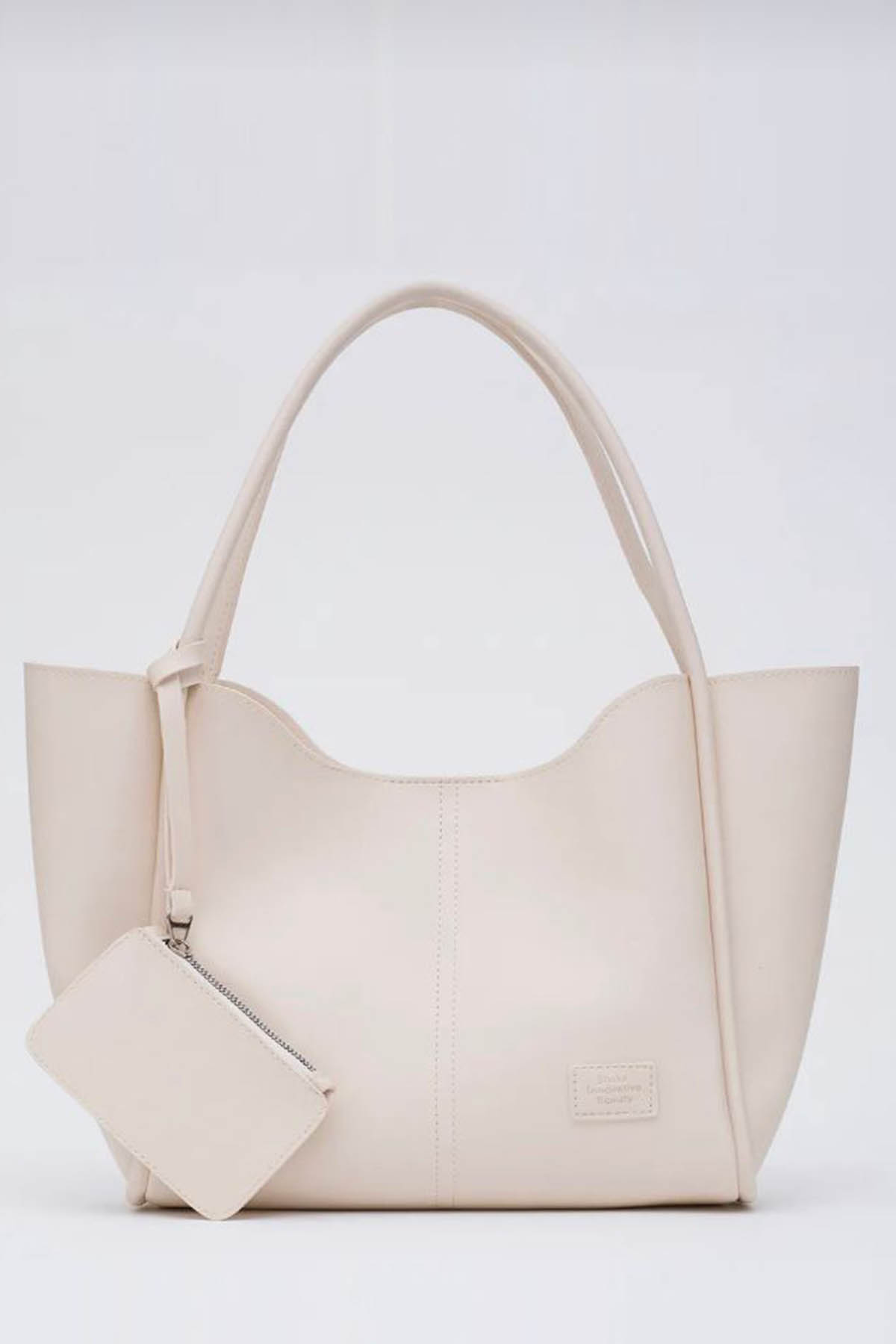 Lamelif Çıtçıtlı Suni Deri Cüzdanlı Kadın El ve Omuz Çantası Krem