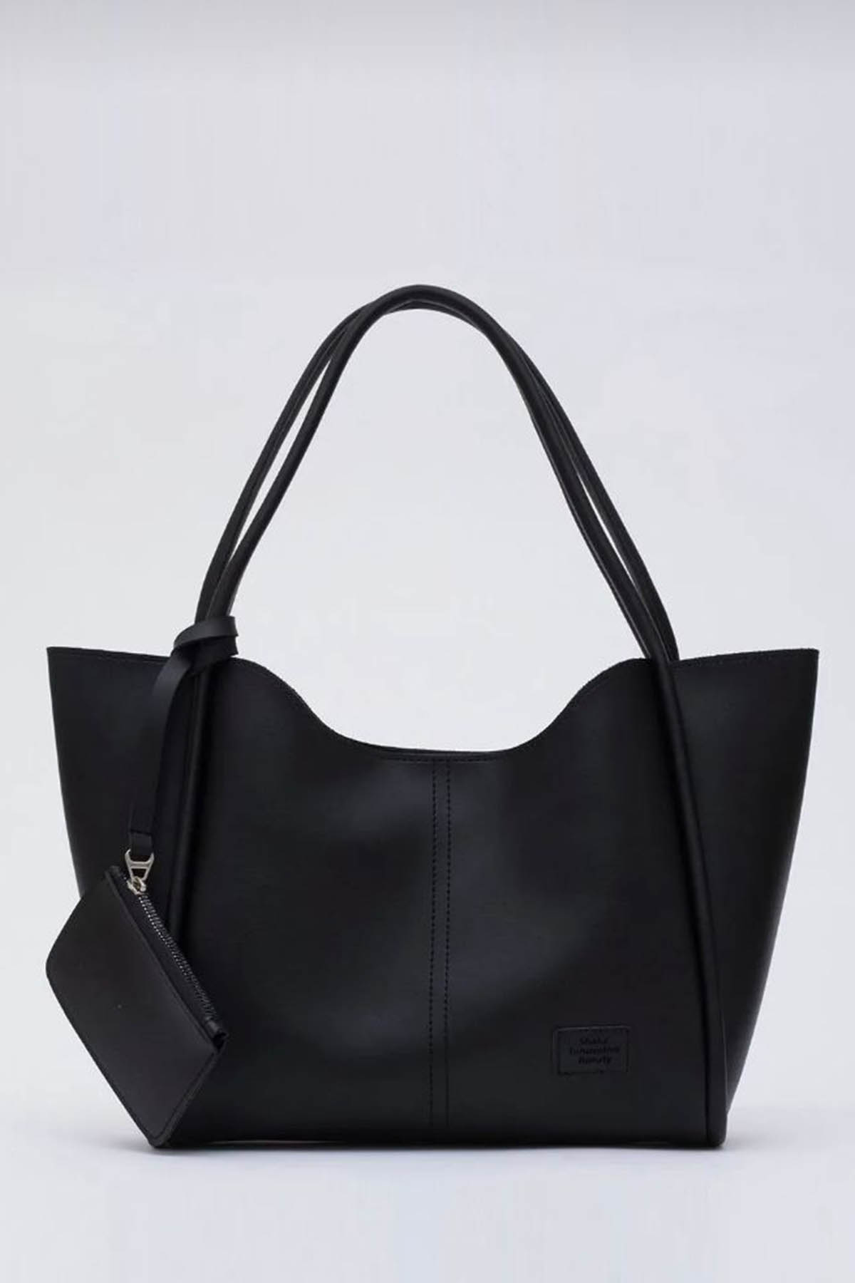 Lamelif Çıtçıtlı Suni Deri Cüzdanlı Kadın El ve Omuz Çantası Siyah