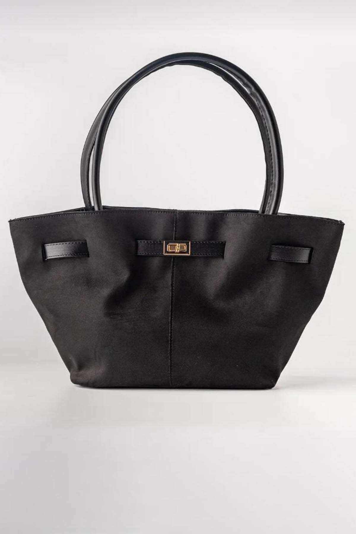 Lamelif Süet Kadın Büzgü Detay Klipsli Süet El Ve Omuz Çantası Siyah