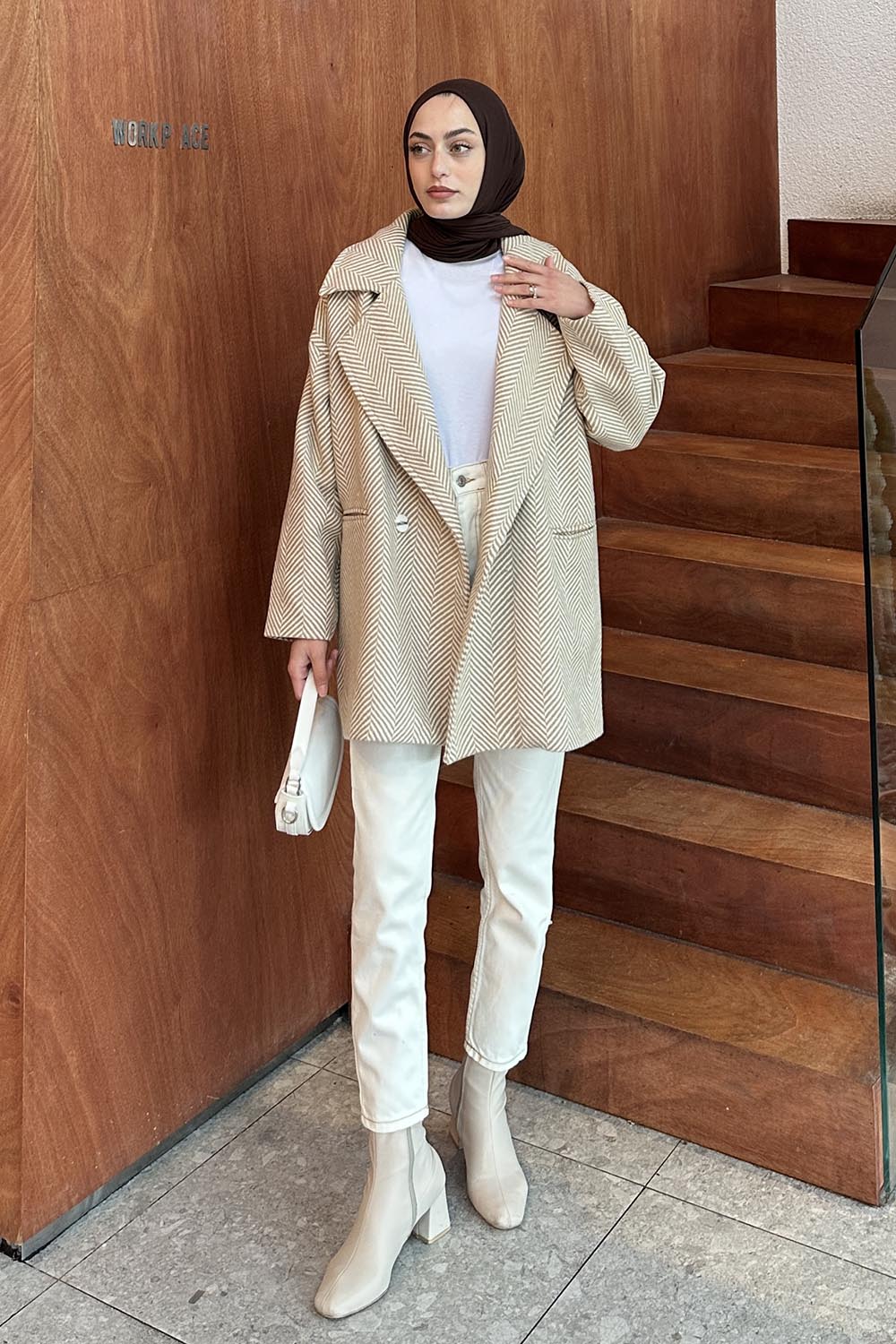 Lamelif Zikzak Desen Balık Sırtı Kaban Taş Rengi