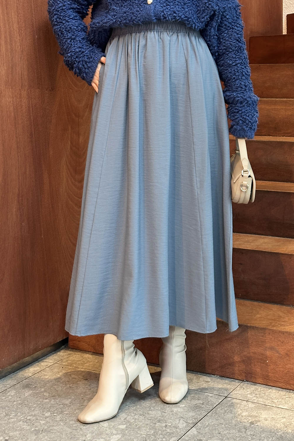 Lamelif Cep Detaylı Tensel Kloş Etek Metalik Gri