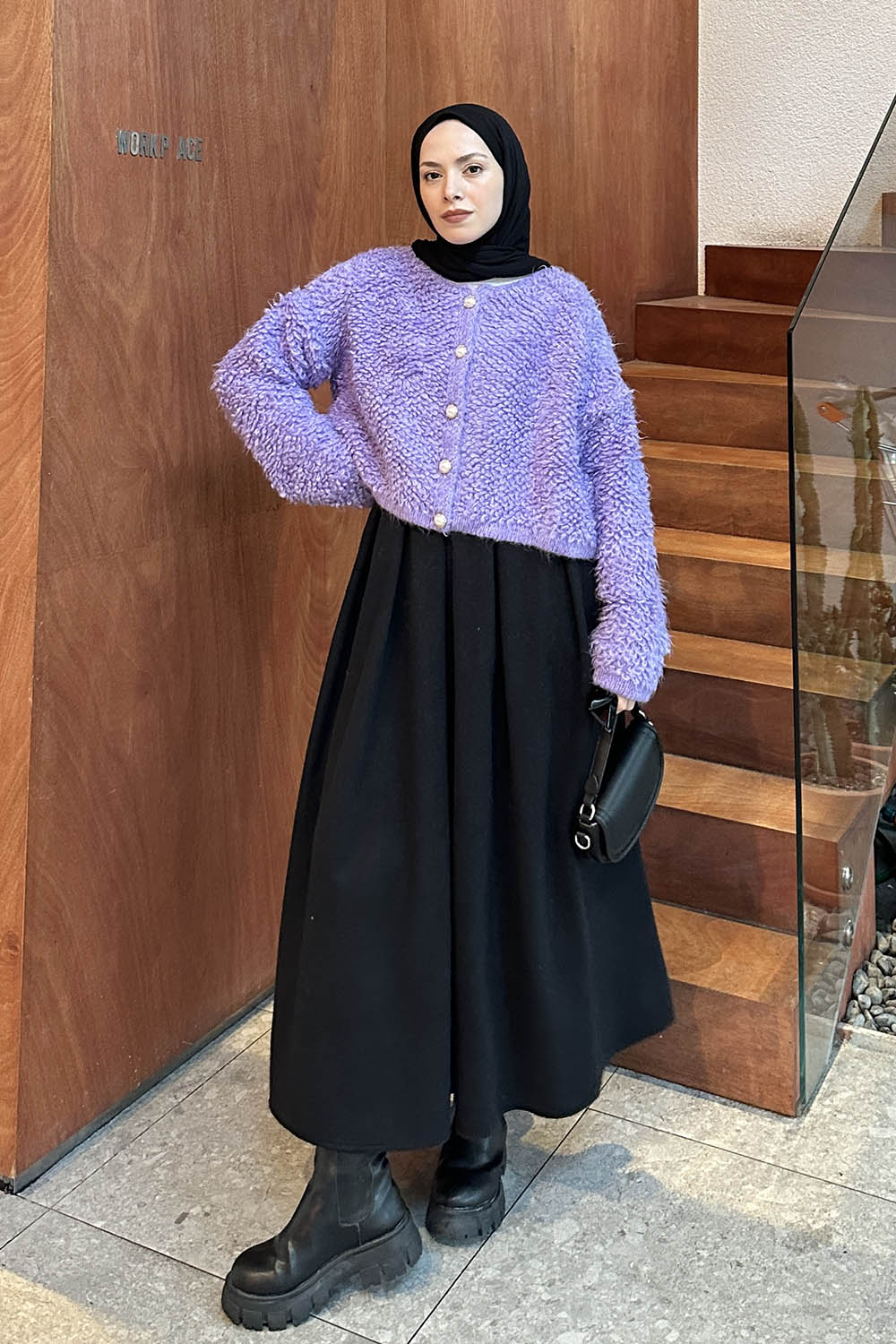 Lamelif Yumoş Havlu Desen Hırka Lila