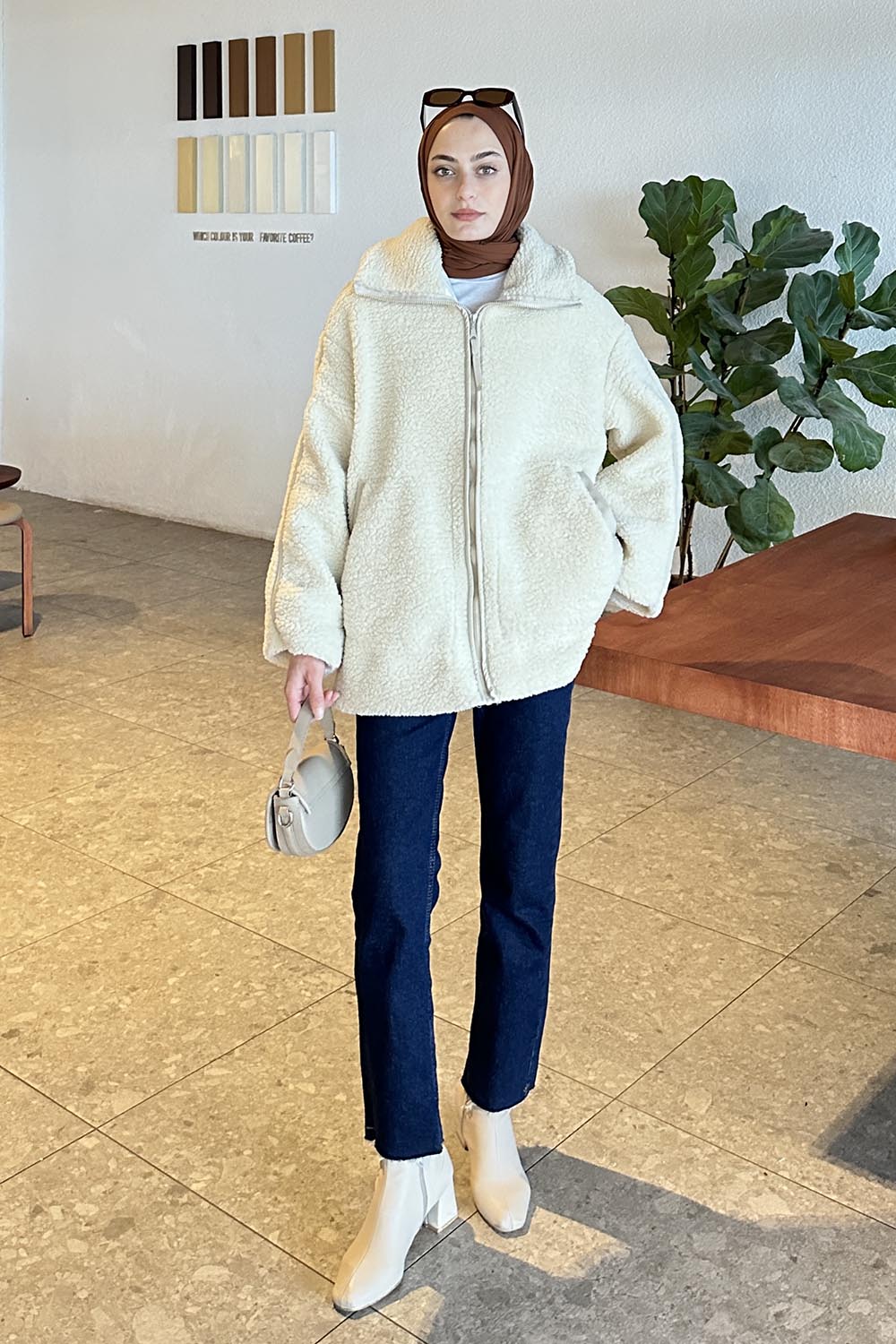 Lamelif Biye Detaylı Tedy Peluş Mont Taşrengi