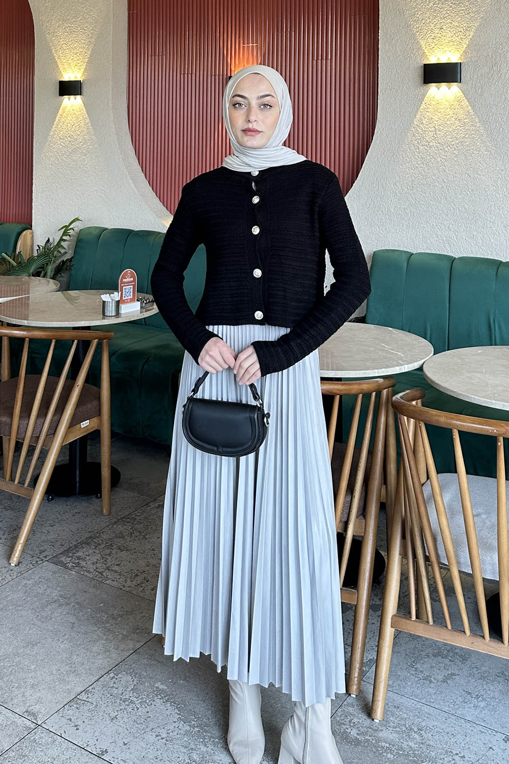 Lamelif Links Desenli Crop Hırka Siyah