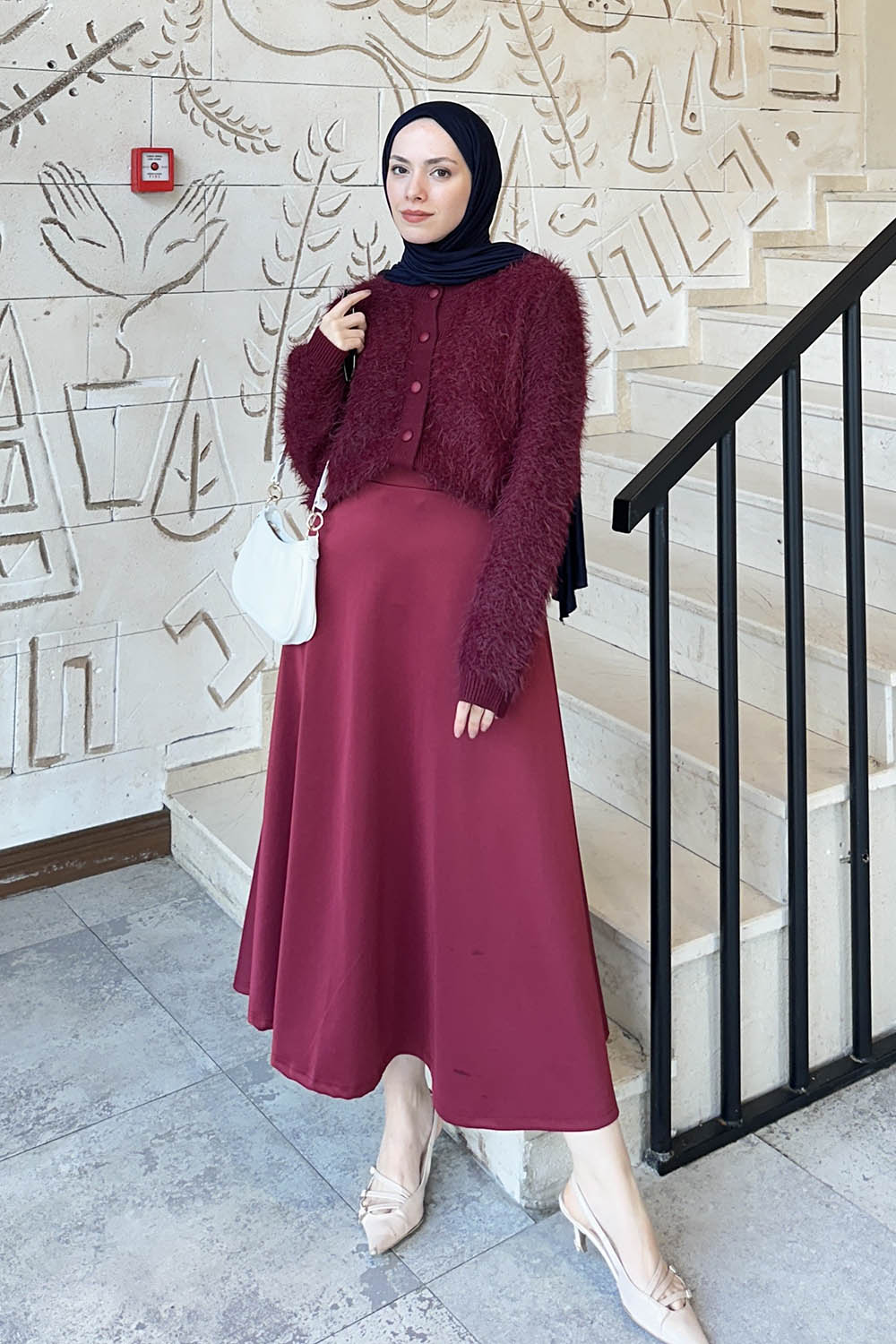 Lamelif Sakallı Hırka Bordo