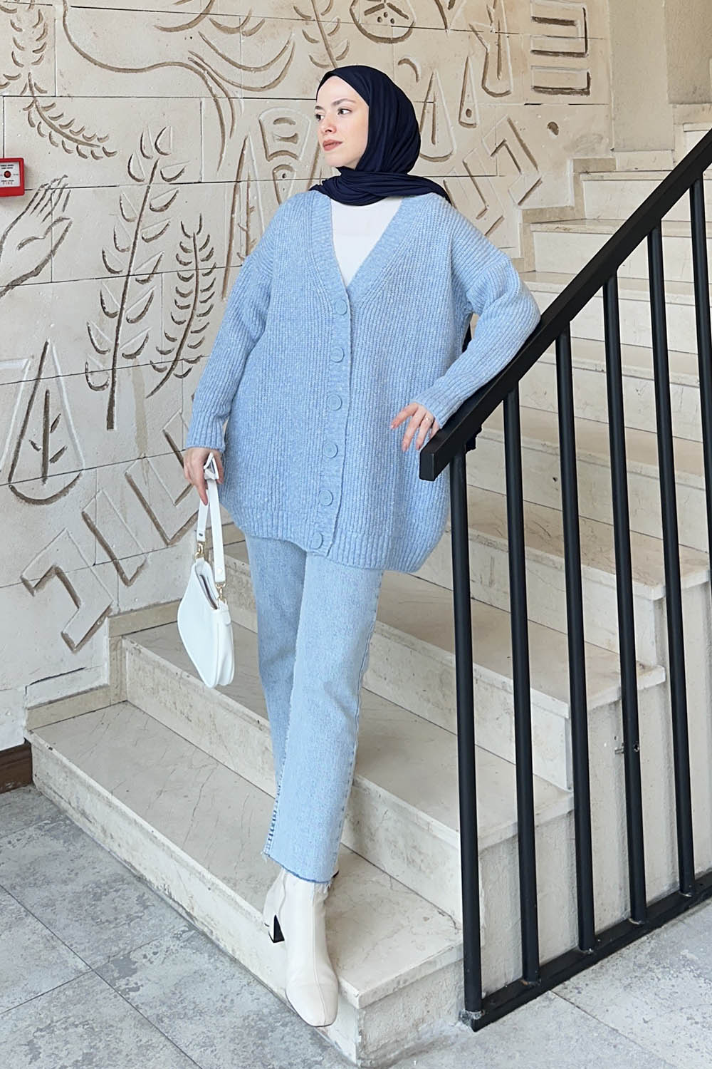 Lamelif Uzun Hırka Bebe Mavisi