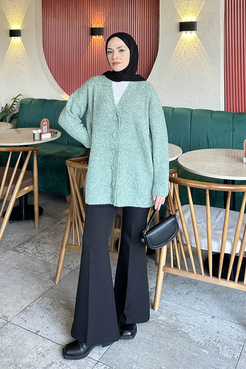 Lamelif Uzun Hırka Mint