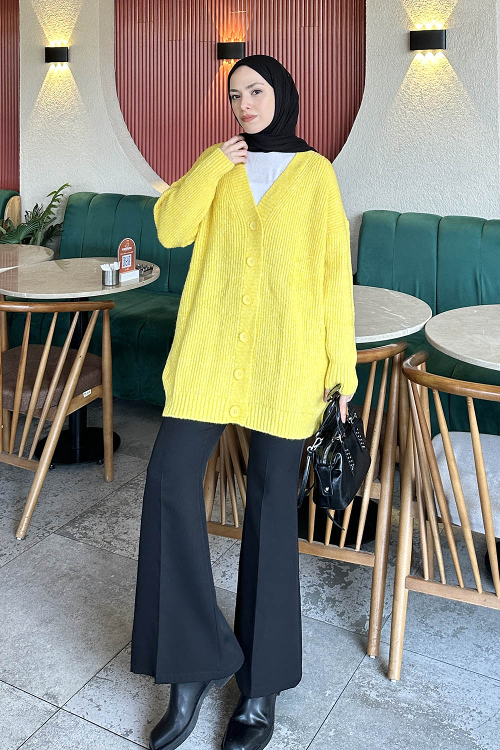 Lamelif Uzun Hırka Sarı