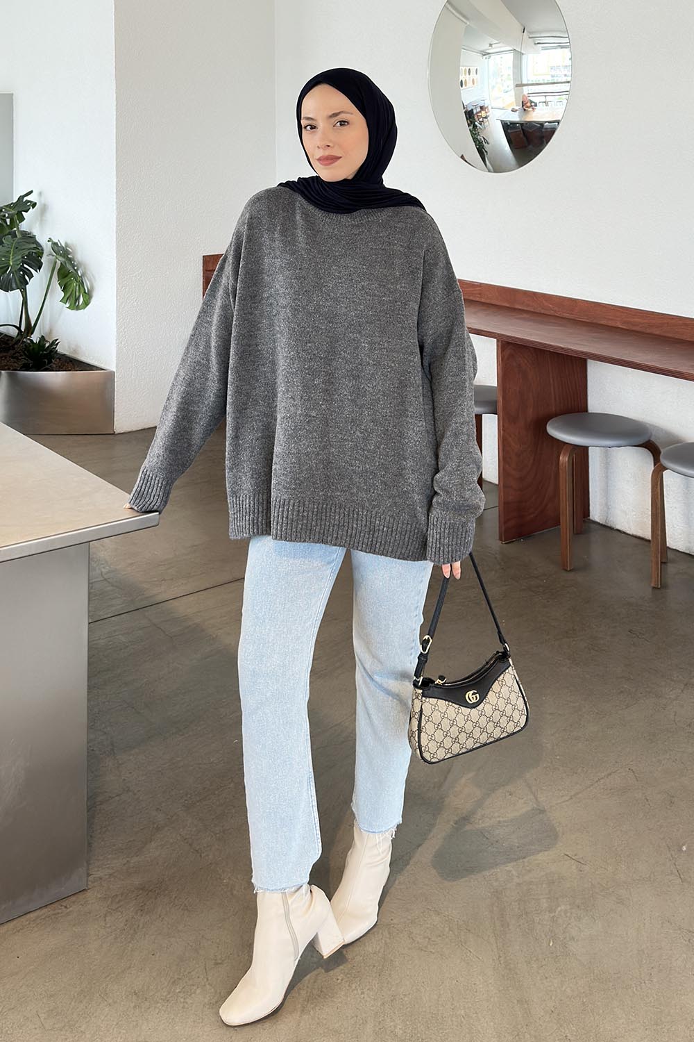 Lamelif Salaş Dokulu Kazak Antrasit