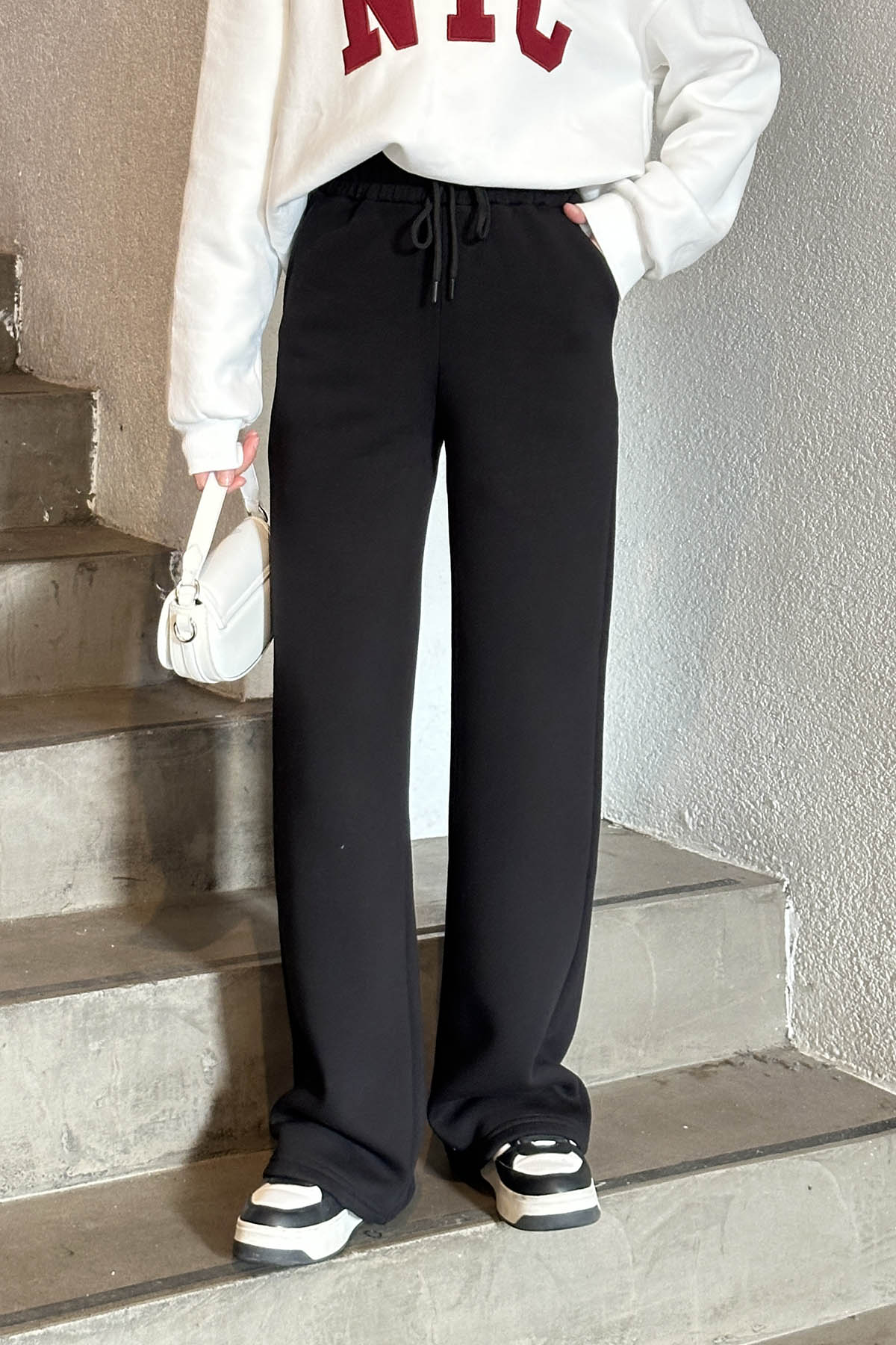 Lamelif Üç İplik Salaş Model Eşofman Altı Siyah