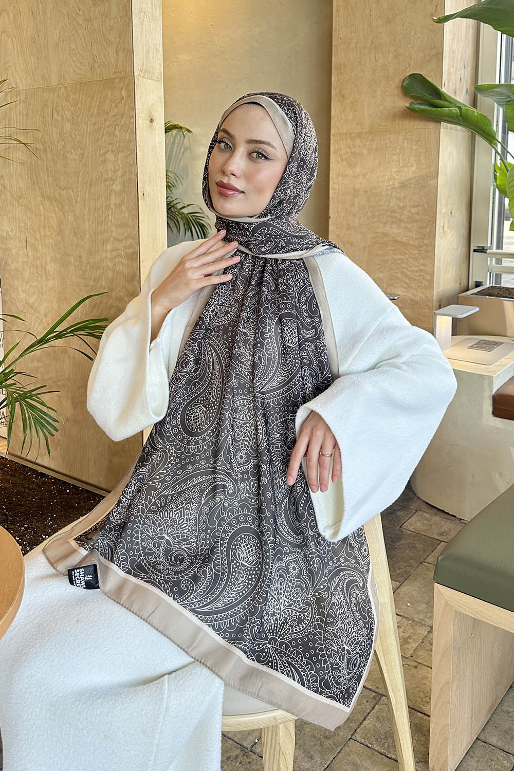 Lamelif Retro Desen Pamuk Şal Bitter  Kahve Bej