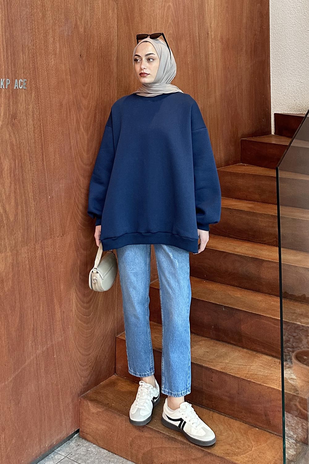 Lamelif Oversize Sweatshirt Mavi