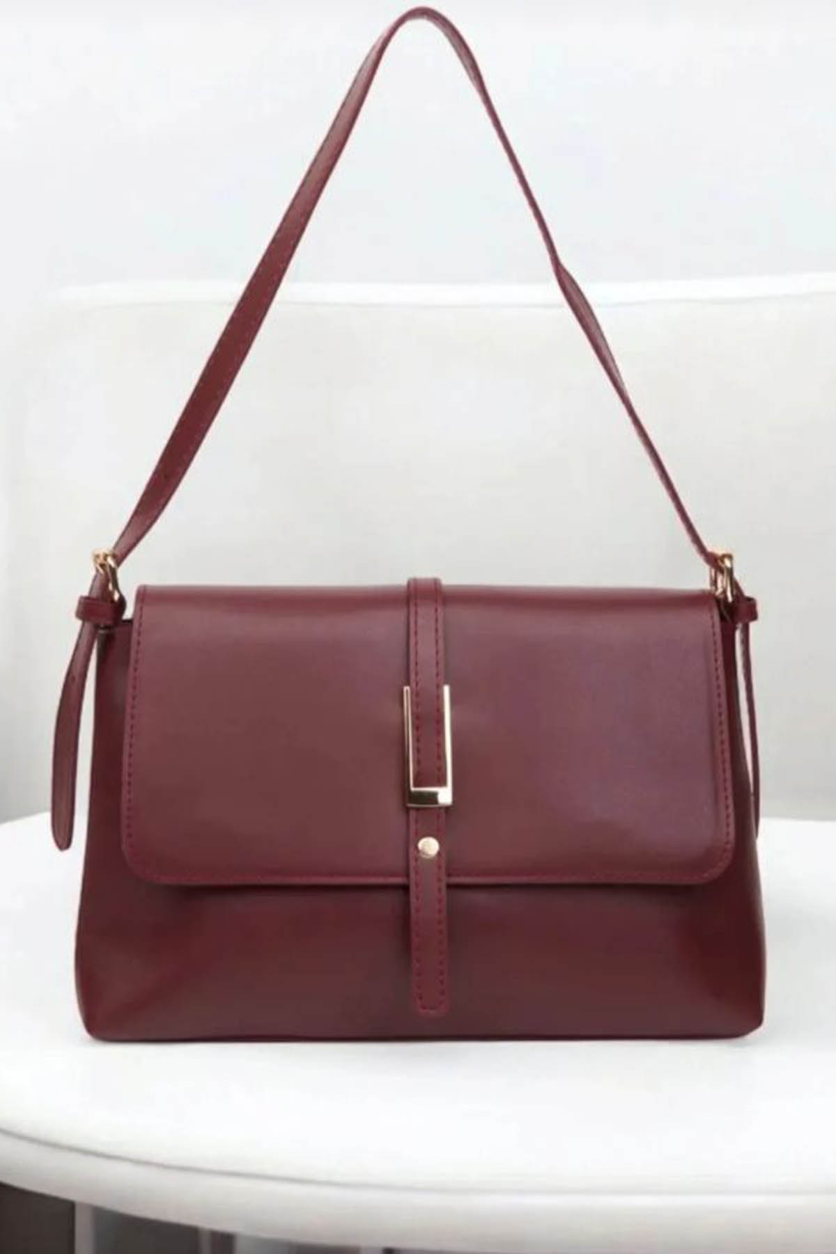 Lame Luxury Gold  Detaylı Kadın Çanta Bordo