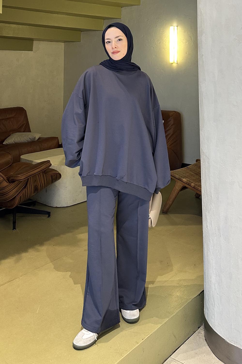 Lamelif Oversize Sweatshirt İkili Tesettür Takım Antrasit