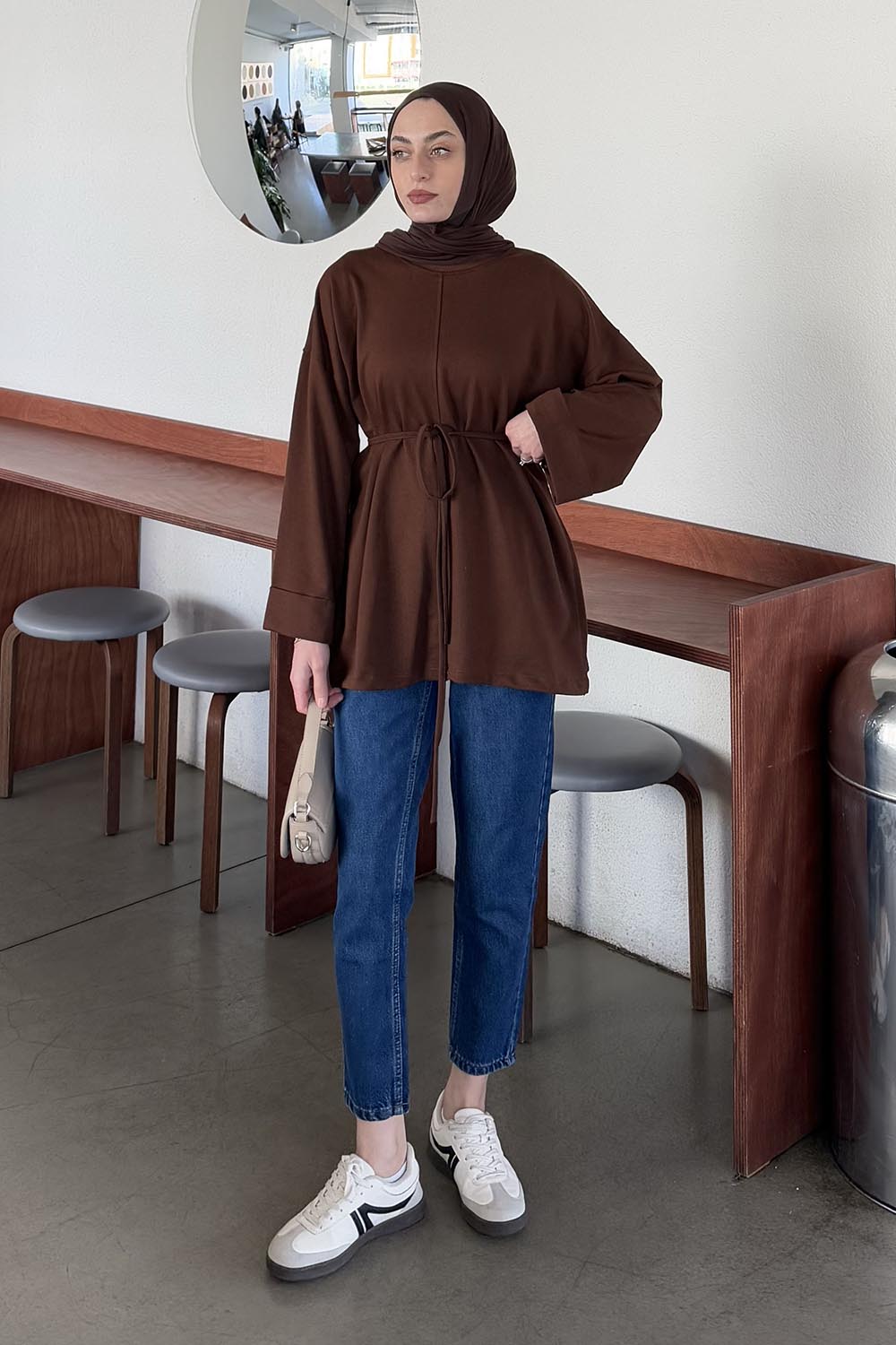 Lamelif Yırtmaç Detaylı Sweat Acı Kahve