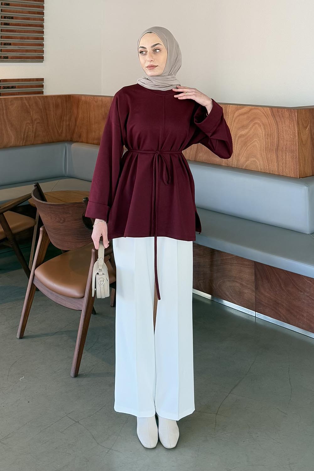 Lamelif Yırtmaç Detaylı Sweat Bordo