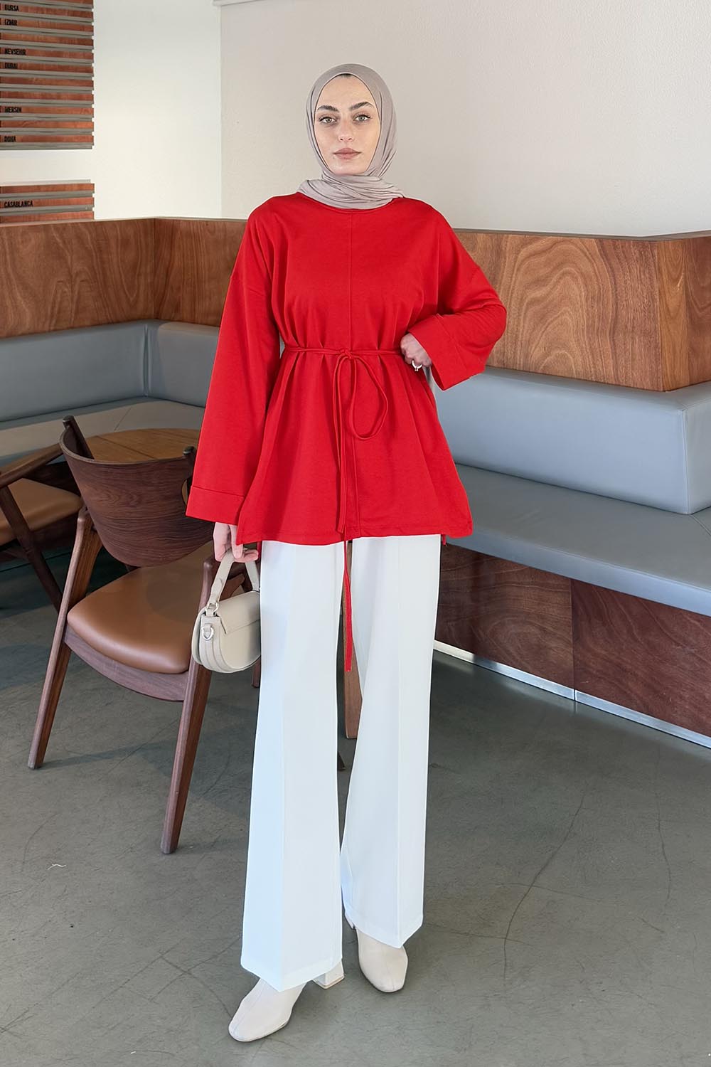 Lamelif Yırtmaç Detaylı Sweat Nar Çiçeği