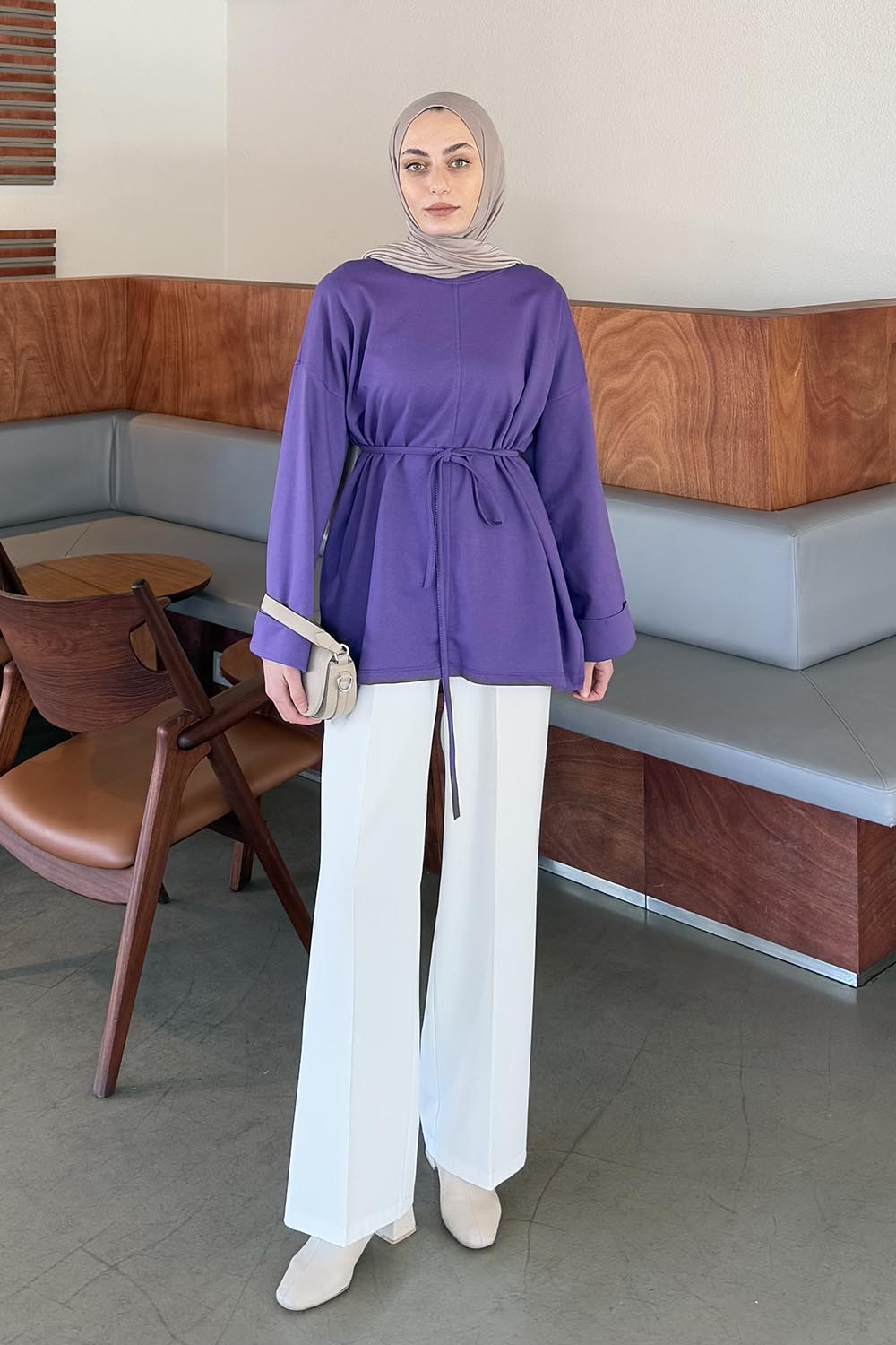 Lamelif Yırtmaç Detaylı Sweat Mor