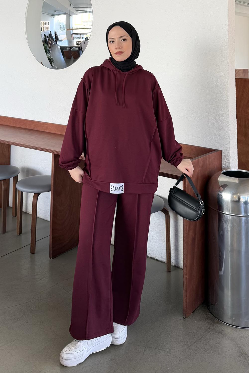 Lamelif Balance Armalı Çımalı İkili Tesettür Takım Bordo