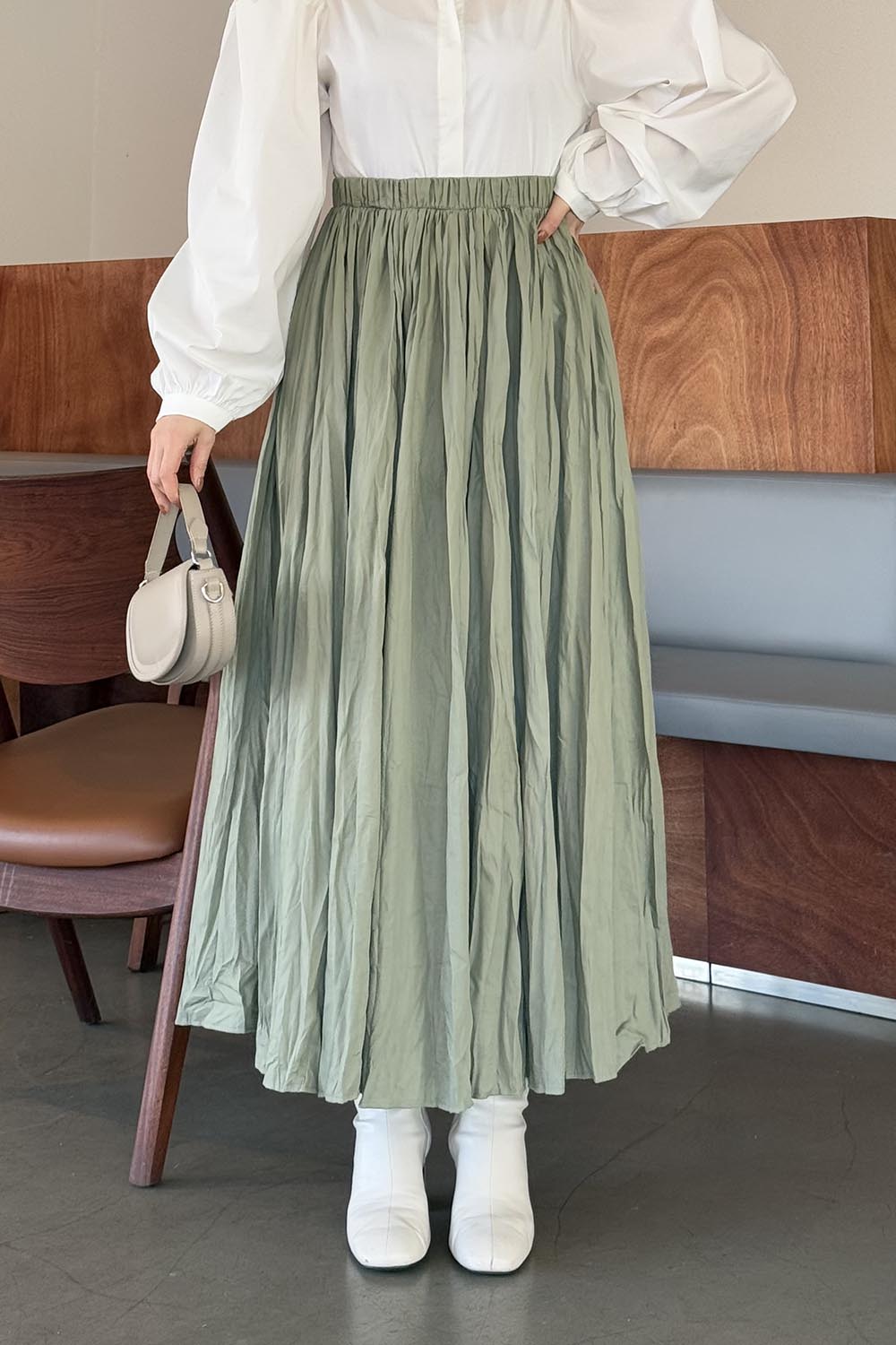 Lamelif Kraşlı Tesettür Etek Çağla Yeşili