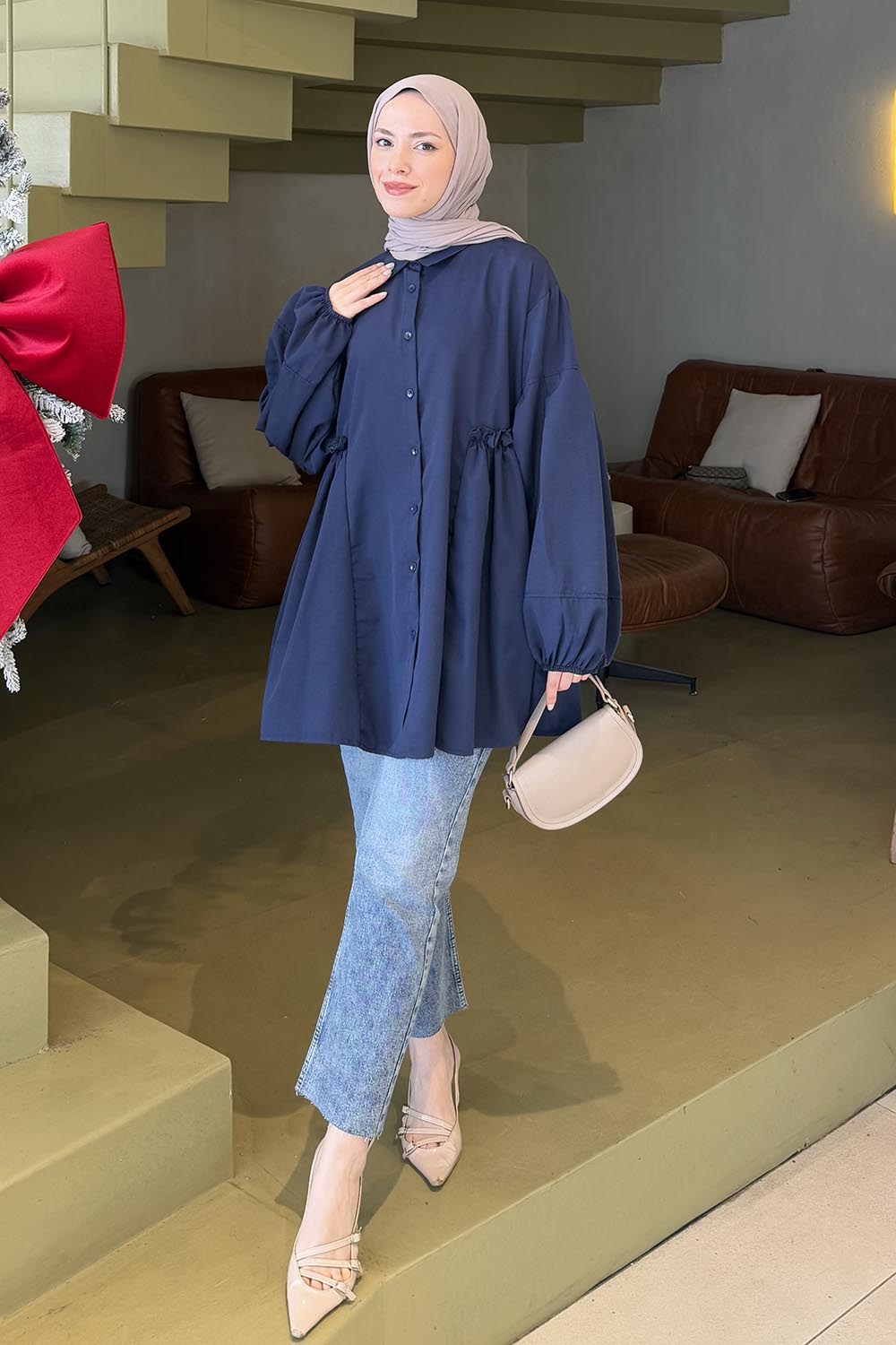 Lamelif Lopez Balon Kol Tunik Lacivert