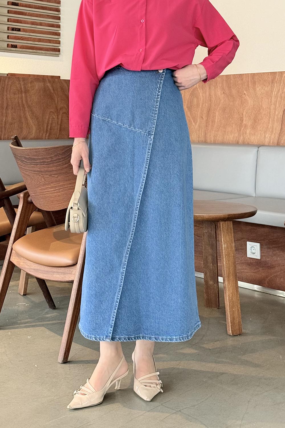 Lamelif Kruvaze Kapama Tesettür Kot Etek Mavi