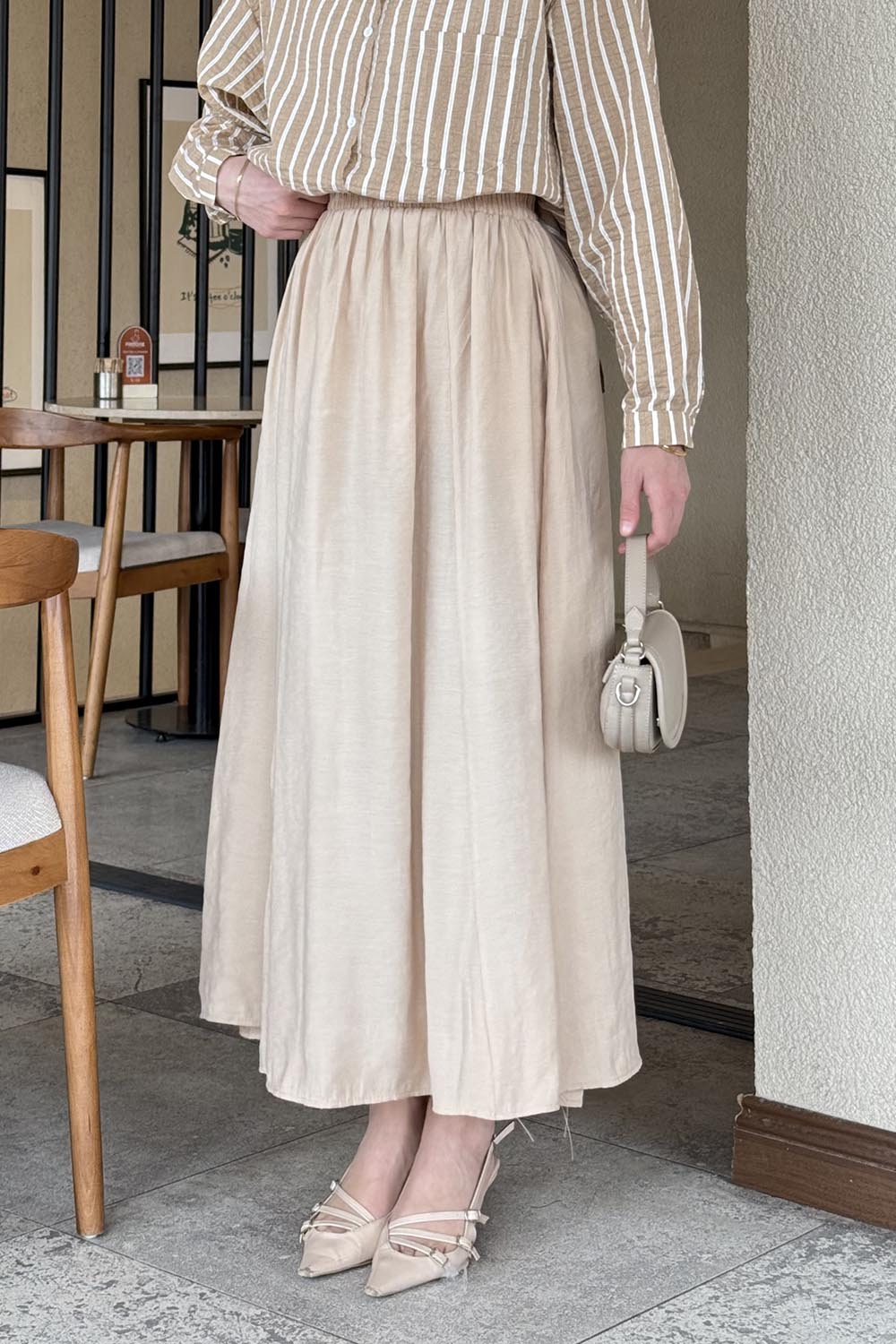 Lamelif Cep Detaylı Keten Etek Sütlü Kahve