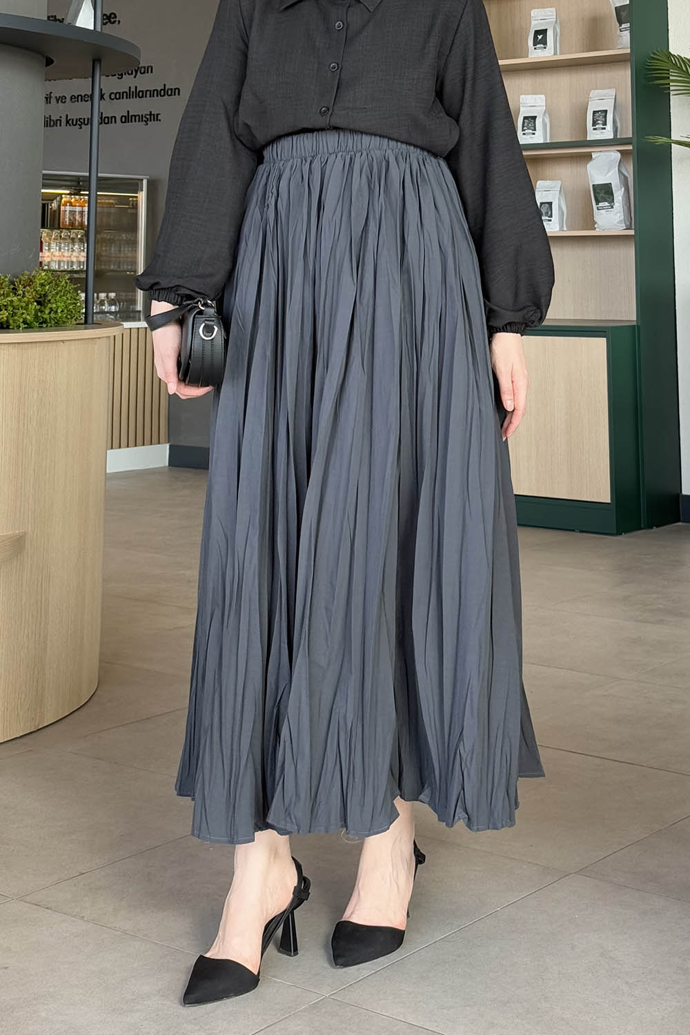 Lamelif Kraşlı Tesettür Etek Antrasit