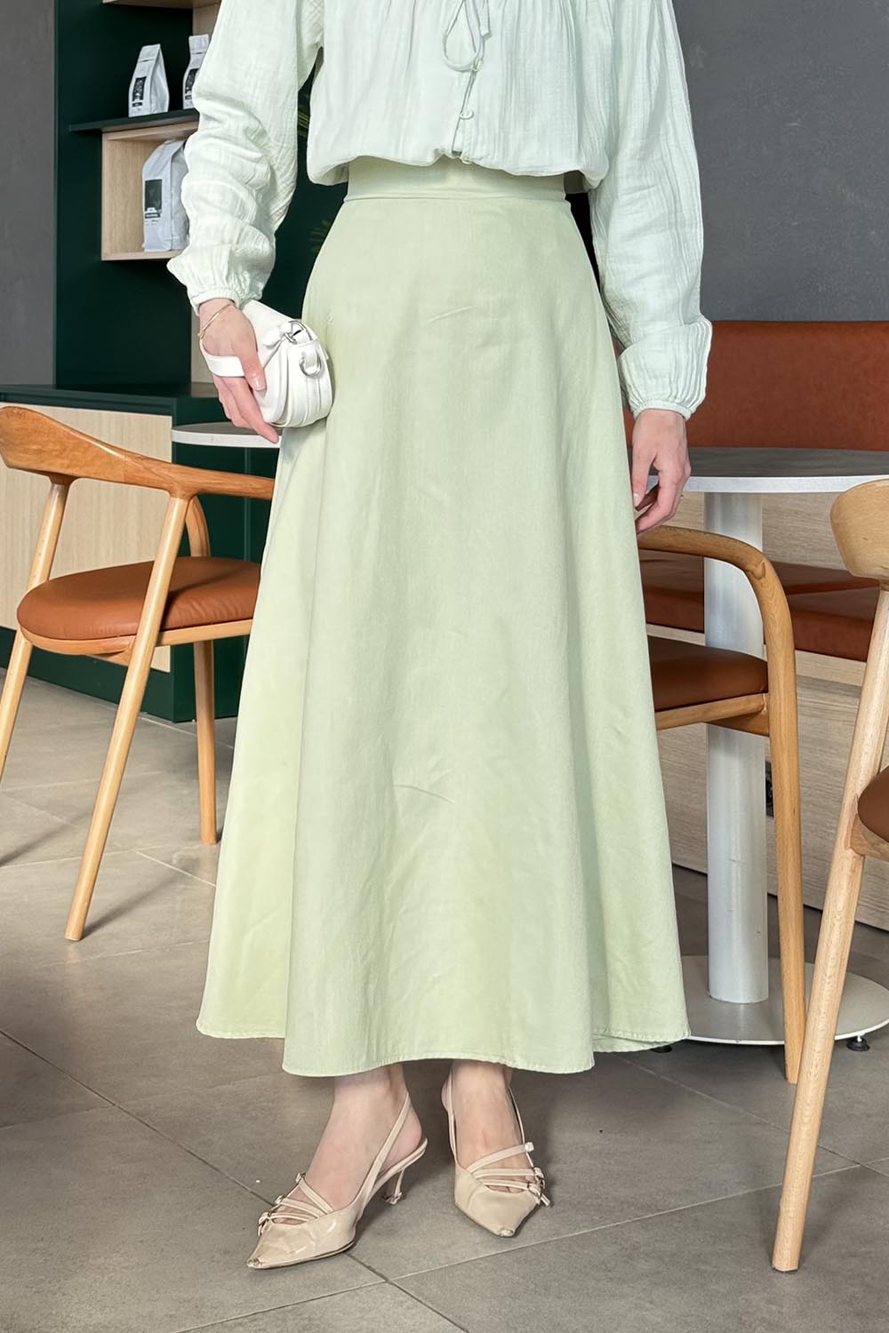 Lamelif Kloş Keten Etek Mint Yeşili