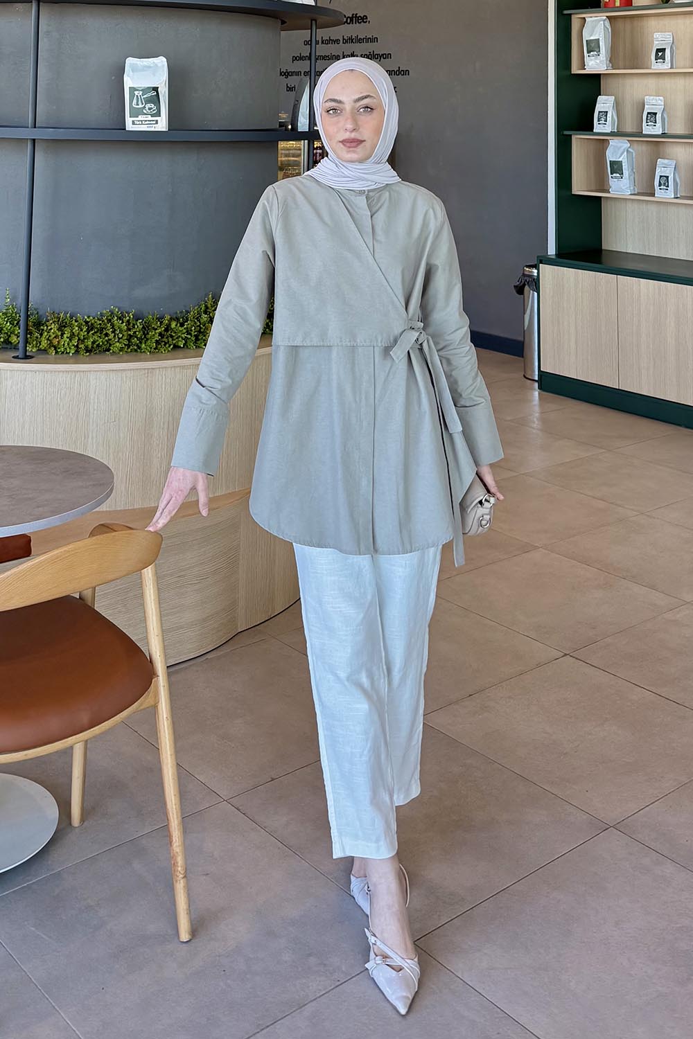 Lamelif Kuşaklı Tesettür Tunik Haki