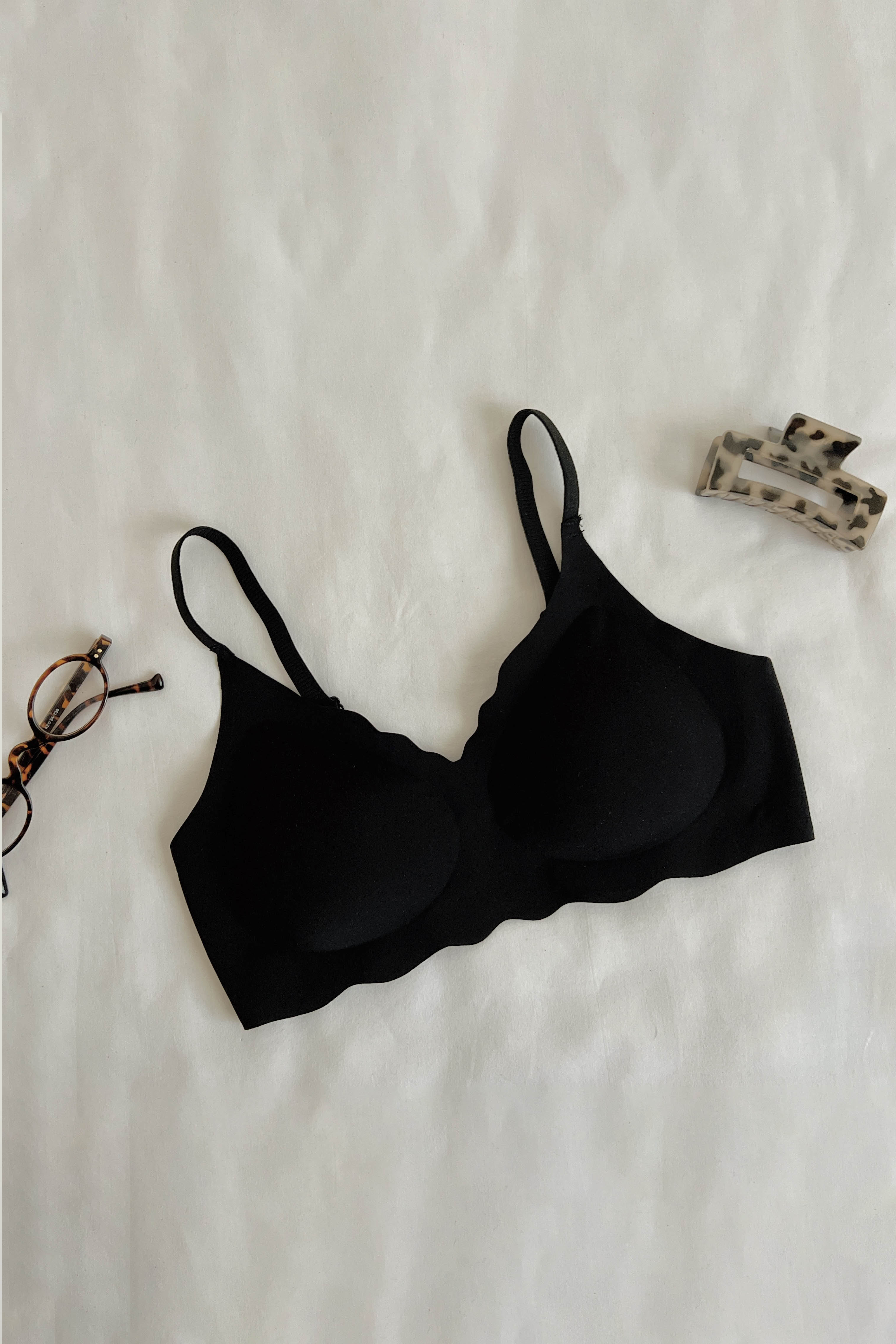 Black Cotton Fabric Underwire Support Bralet