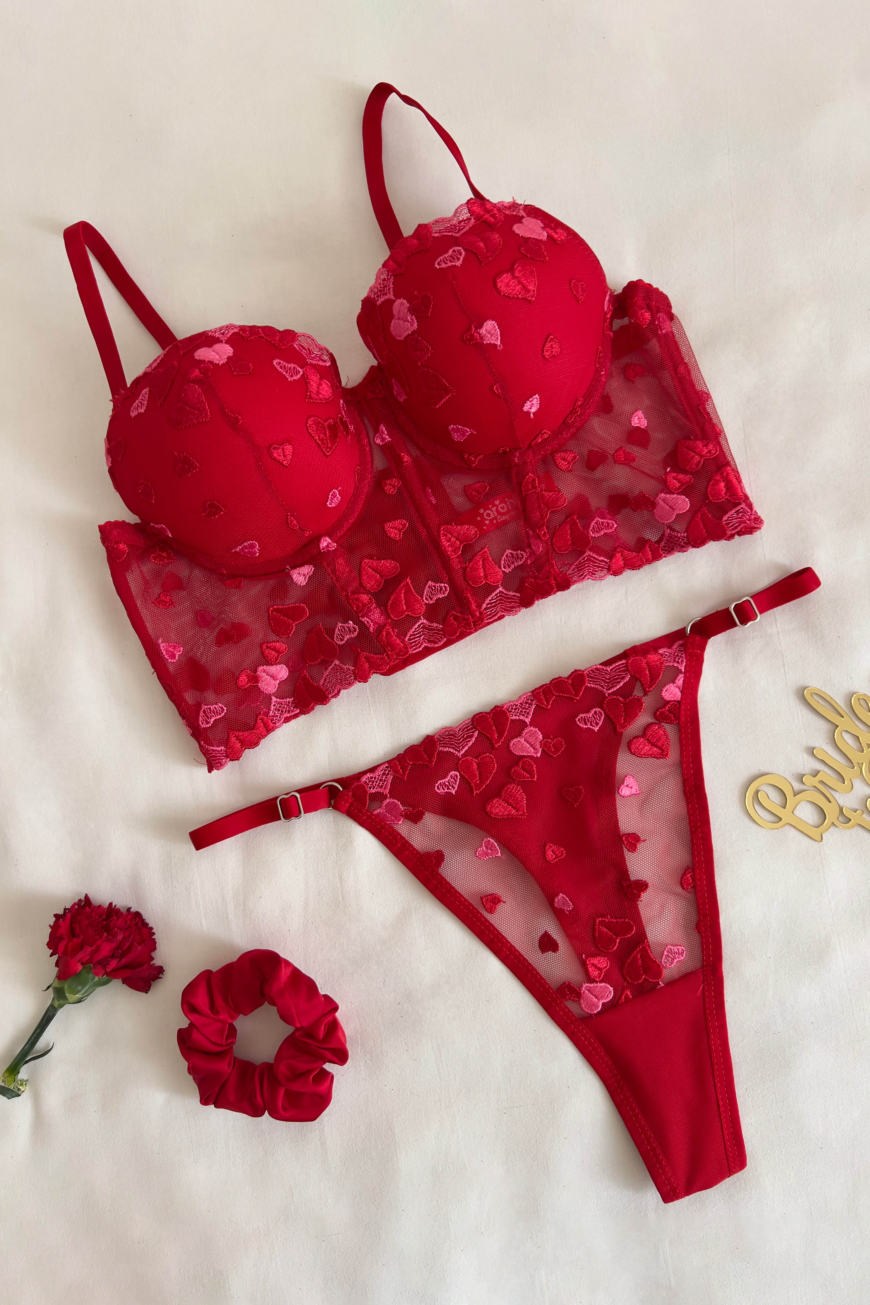 Lamelif Büstiyer Dantelli Nakışlı Destekli Takım