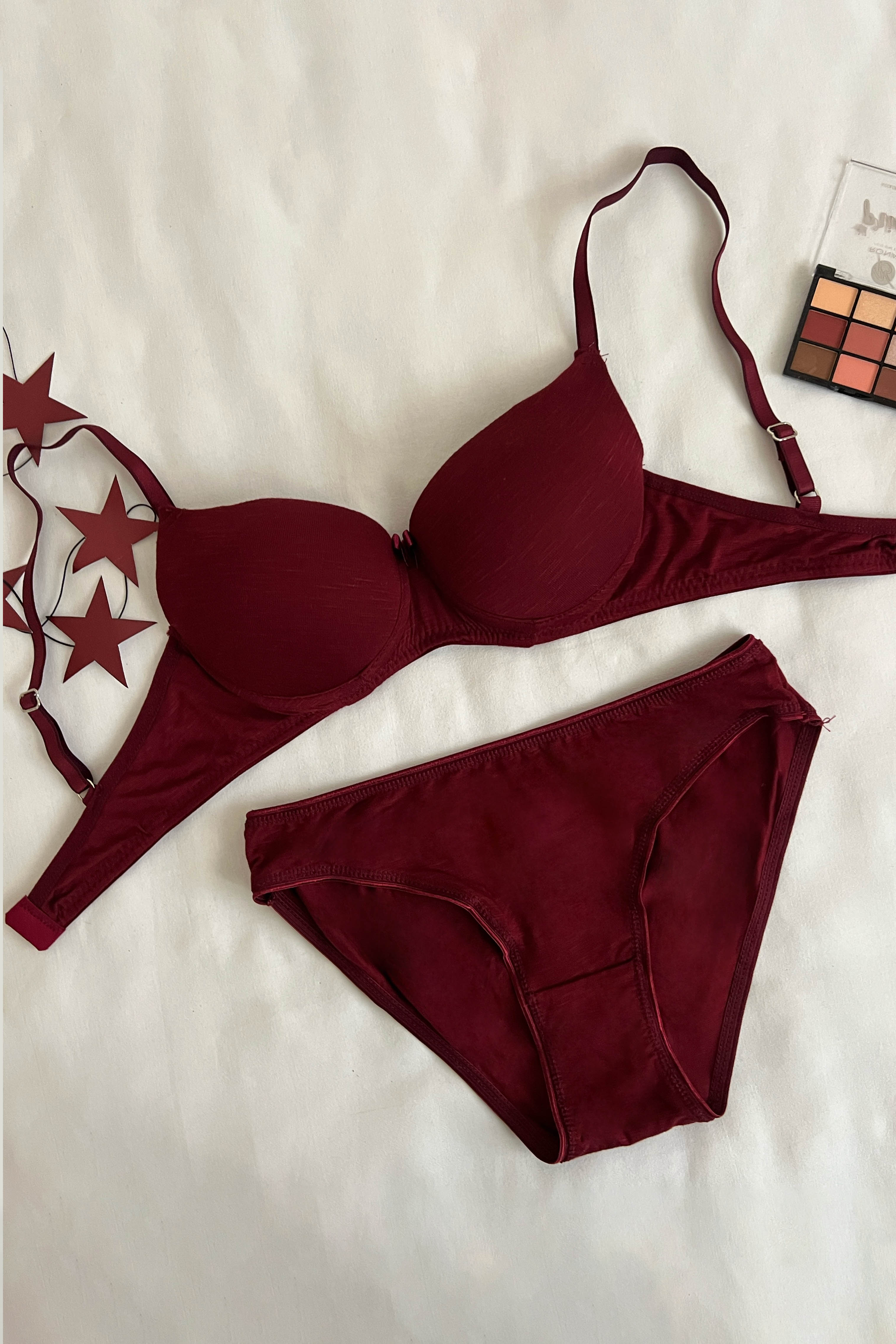 Lamelif Penye Destekli Takım Bordo Renk