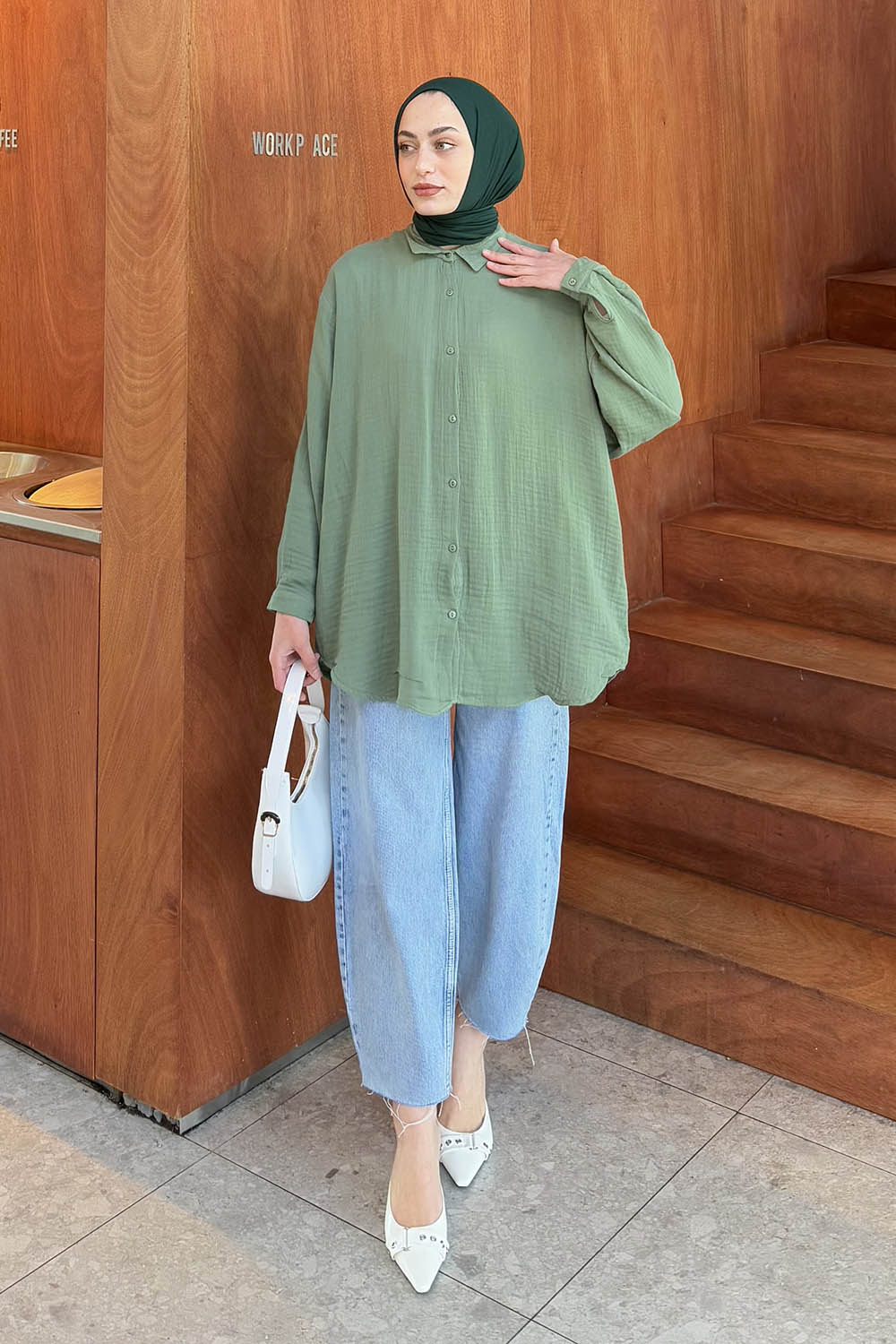 Plum Green Shirt Collar Long Arm Linen Shirt