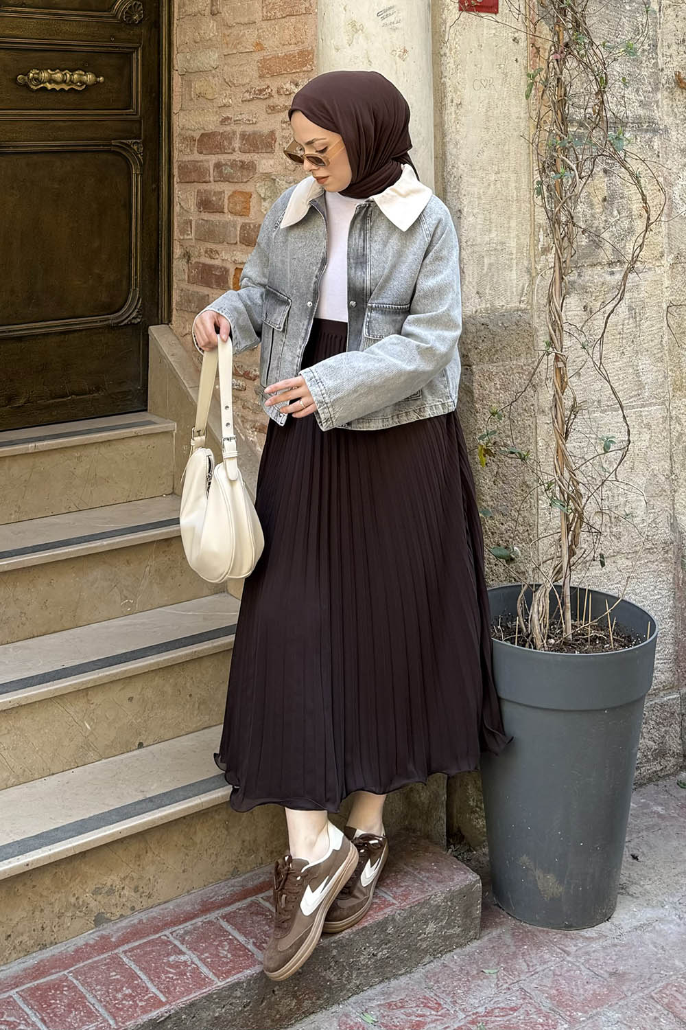 Lamelif Çıtçıtlı Krem Gömlek Yaka Detaylı Denim Ceket Gri