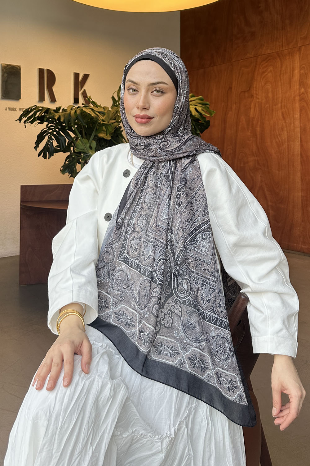 Lamelif Retro Desen Pamuk Şal Toprak