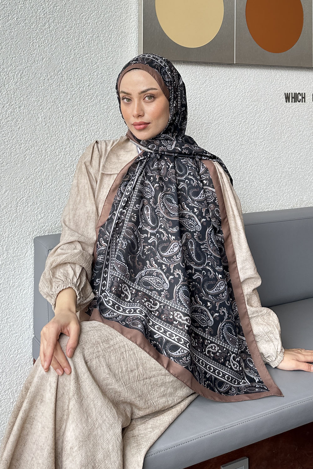 Lamelif Retro Desen Soft Şal Siyah Süttlü Kahve