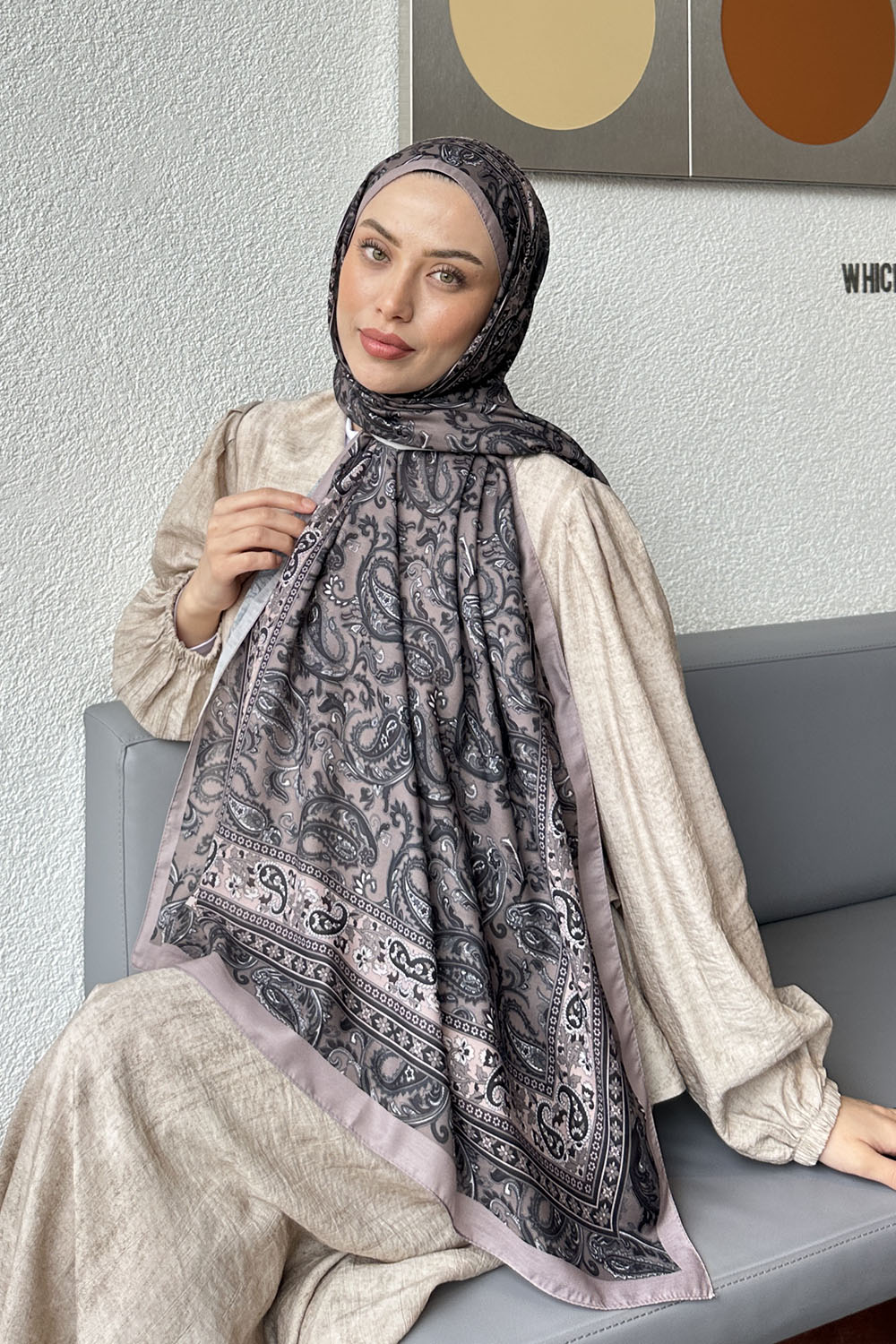 Lamelif Retro Desen Soft Şal Soft Kahve