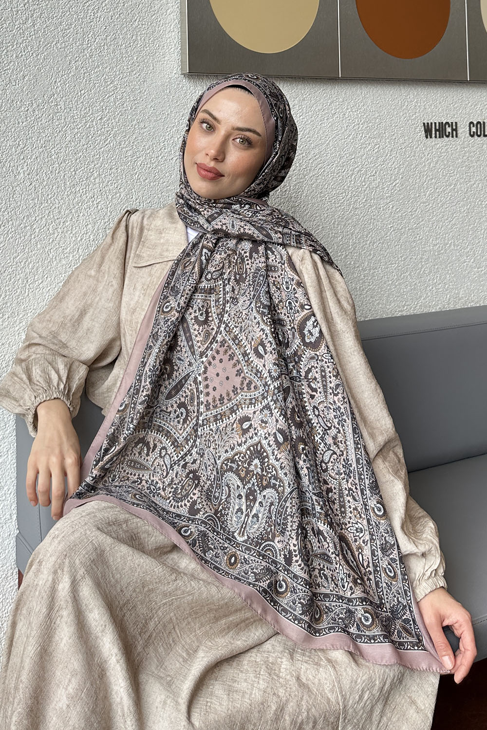 Lamelif Retro Desen Soft Şal Sütlü Kahve