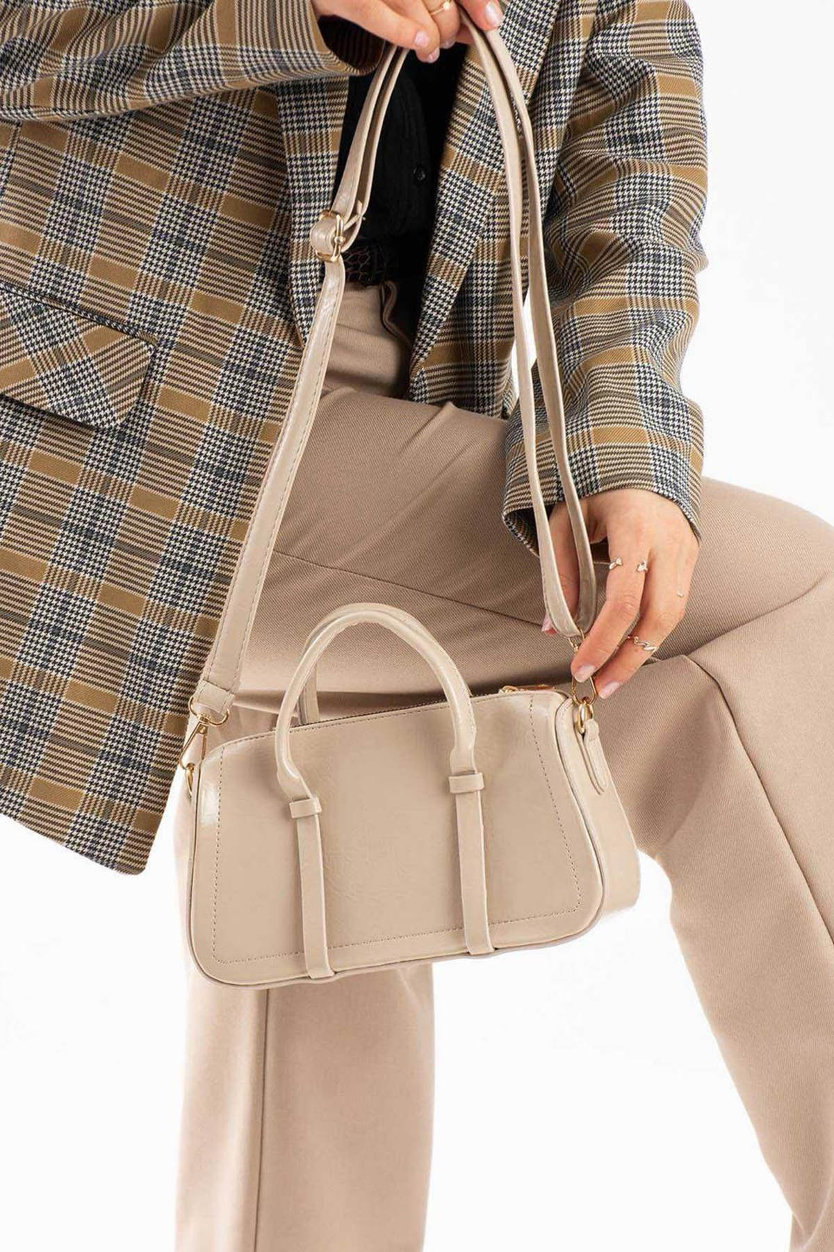 Lamelif Jessy Model Deri Kadın El Ve Omuz Çantası Krem