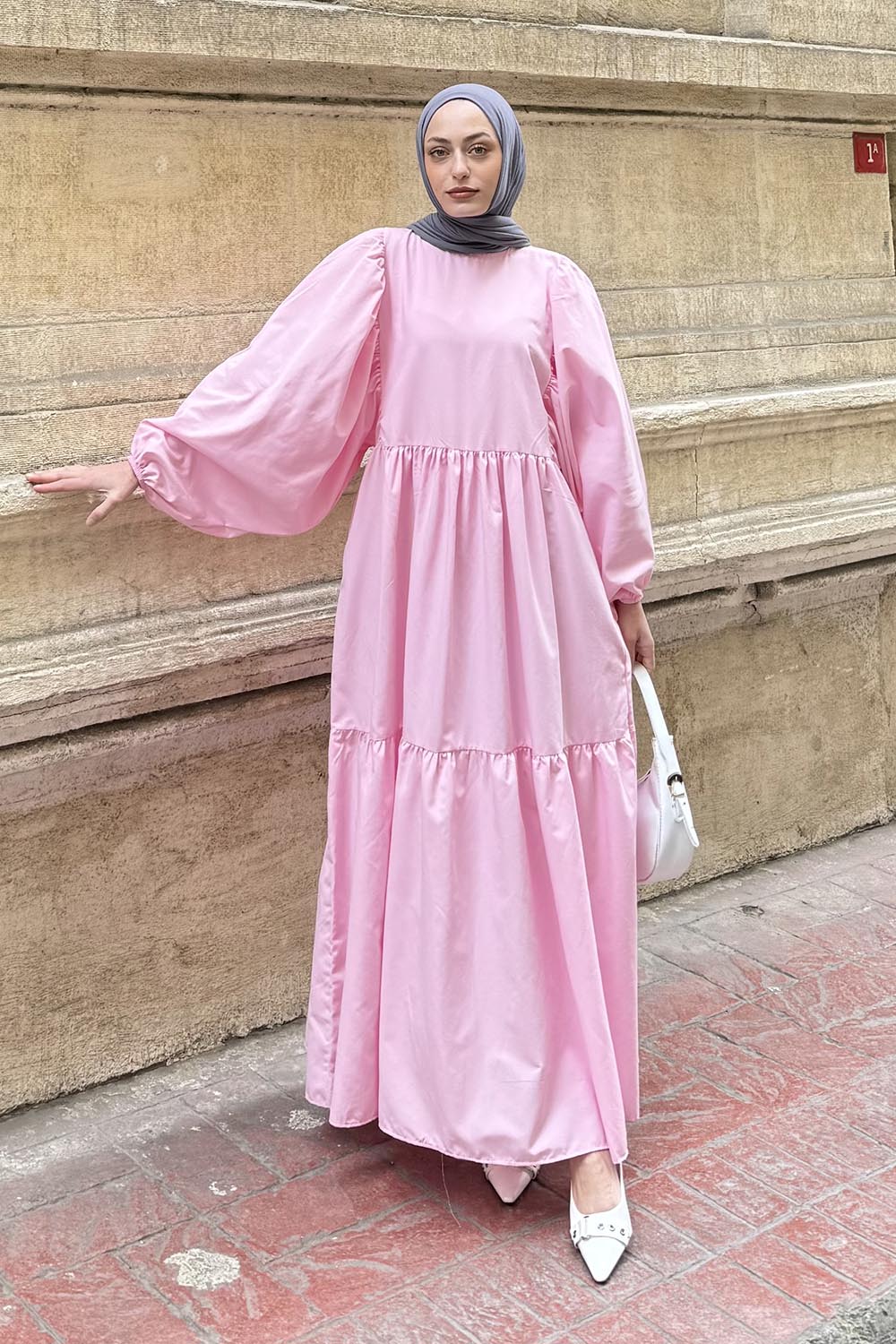 Candy Pink Crew Neck Cotton Printed Dresess