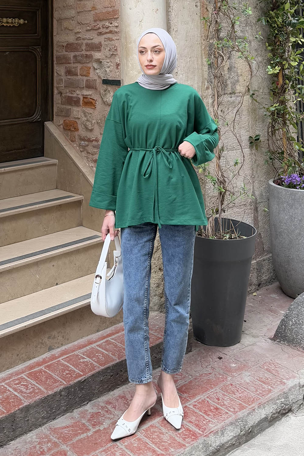 Lamelif Yırtmaç Detaylı Sweat Zümrüt